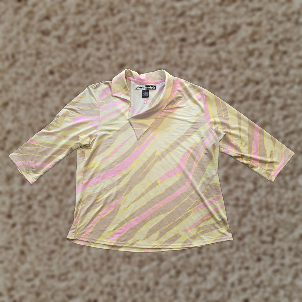 Vintage Jamie Sadock Top Womens Large Yellow Zebra Golf Performance Stretchy Casual Shirt Catwalk Sportswear Ladies Size L / US 10 / IT 46 - 1 Thumbnail