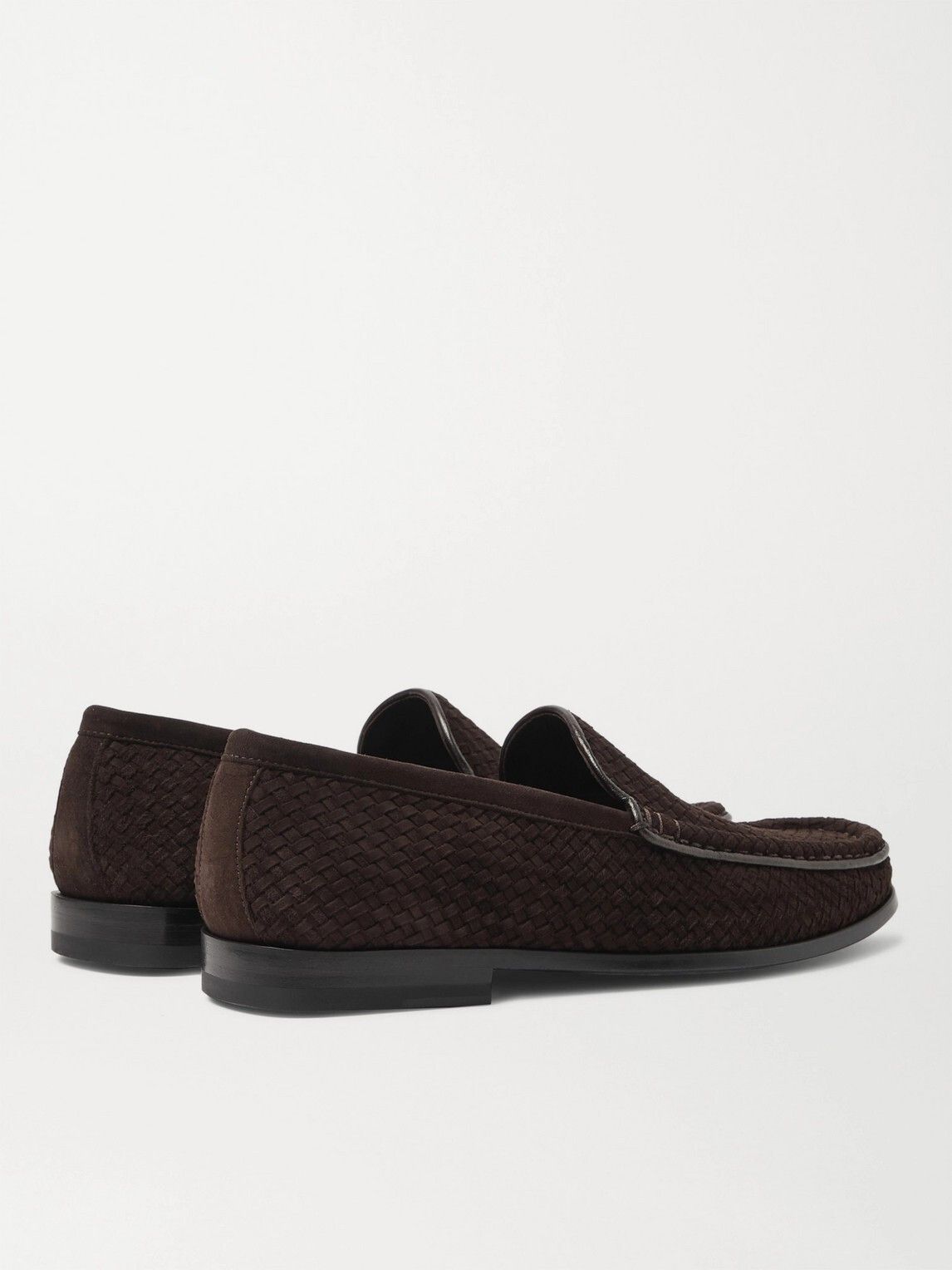 Collapsible-Heel Leather-Trimmed Woven Suede Loafers in Brown, Men's (Size 9.5) — image 5 of 6