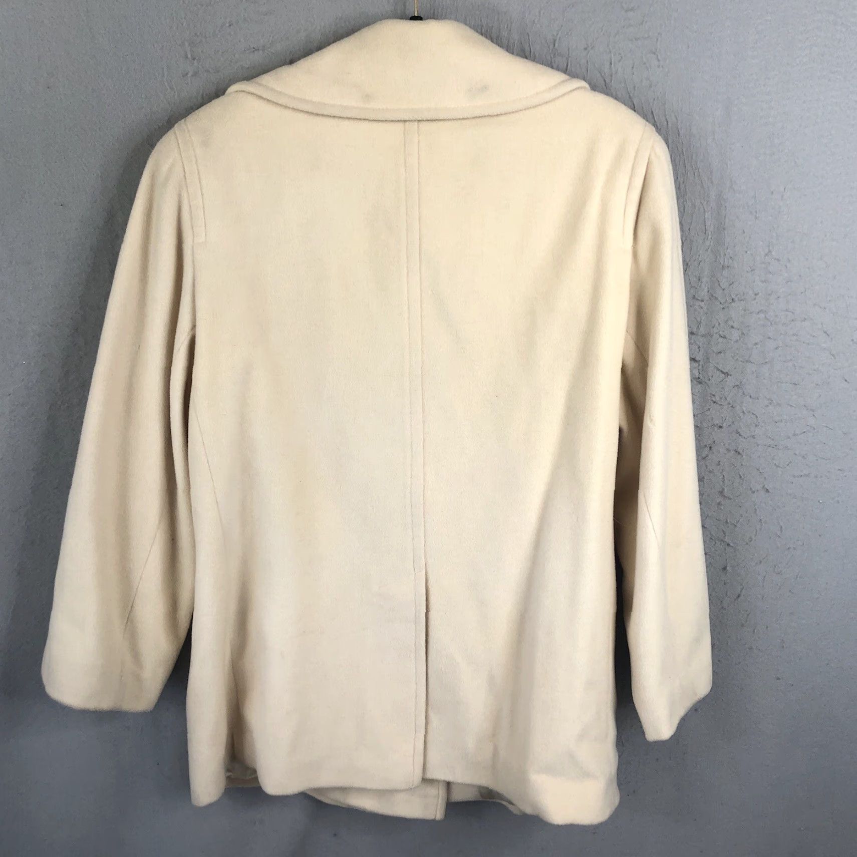 Vintage VINTAGE Larry Levine Coat Womens Large Cream Lambswool Cashmere Pea Coat Jacket Size L / US 10 / IT 46 - 2 Thumbnail