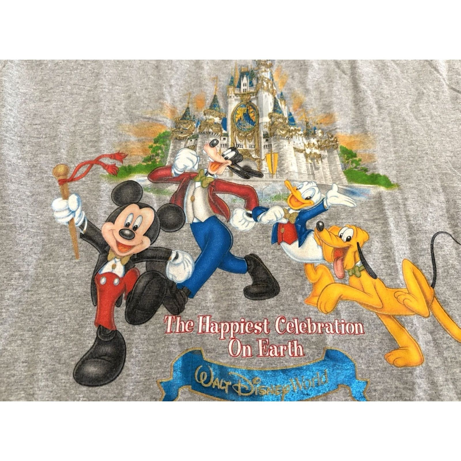 Disney VINTAGE Walt Disney World Gray Tee Shirt Happiest Celebration On Earth XL Shirt Mens Gray 90s Disney Characters Donald Duck Goofy Mickey Pluto Size US XL / EU 56 / 4 - 2 Thumbnail