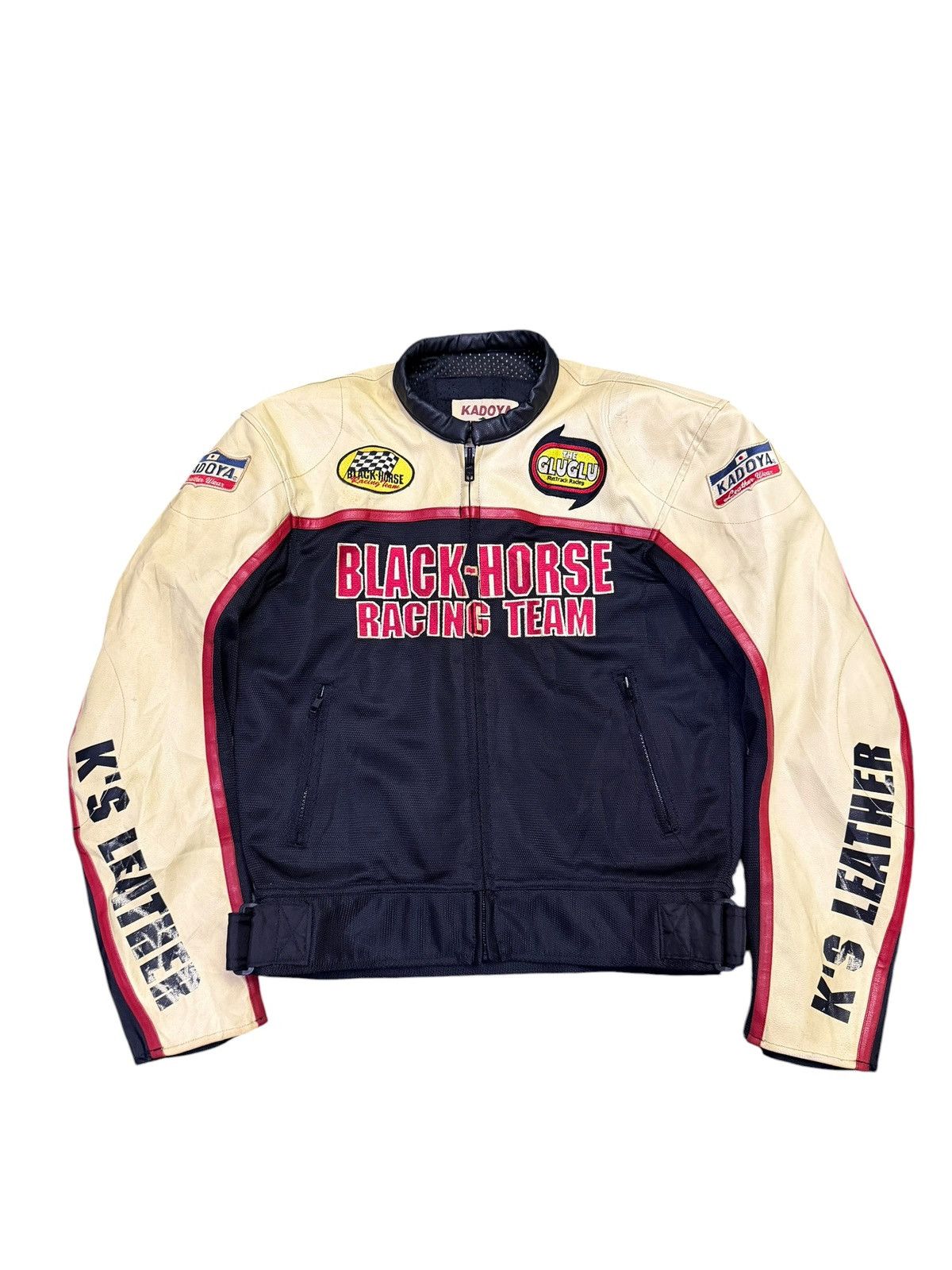 Kadoya Kadoya Black Horse Racing Team Half Leather Biker Jacket Size US L / EU 52-54 / 3 - 1 Thumbnail