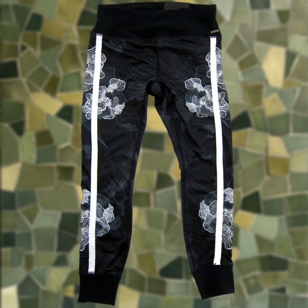 Vintage RBX Women Black White Floral Geometric Stretch 7/8 Ankle Length Legging M Size 32" / US 10 / IT 46 - 1 Thumbnail