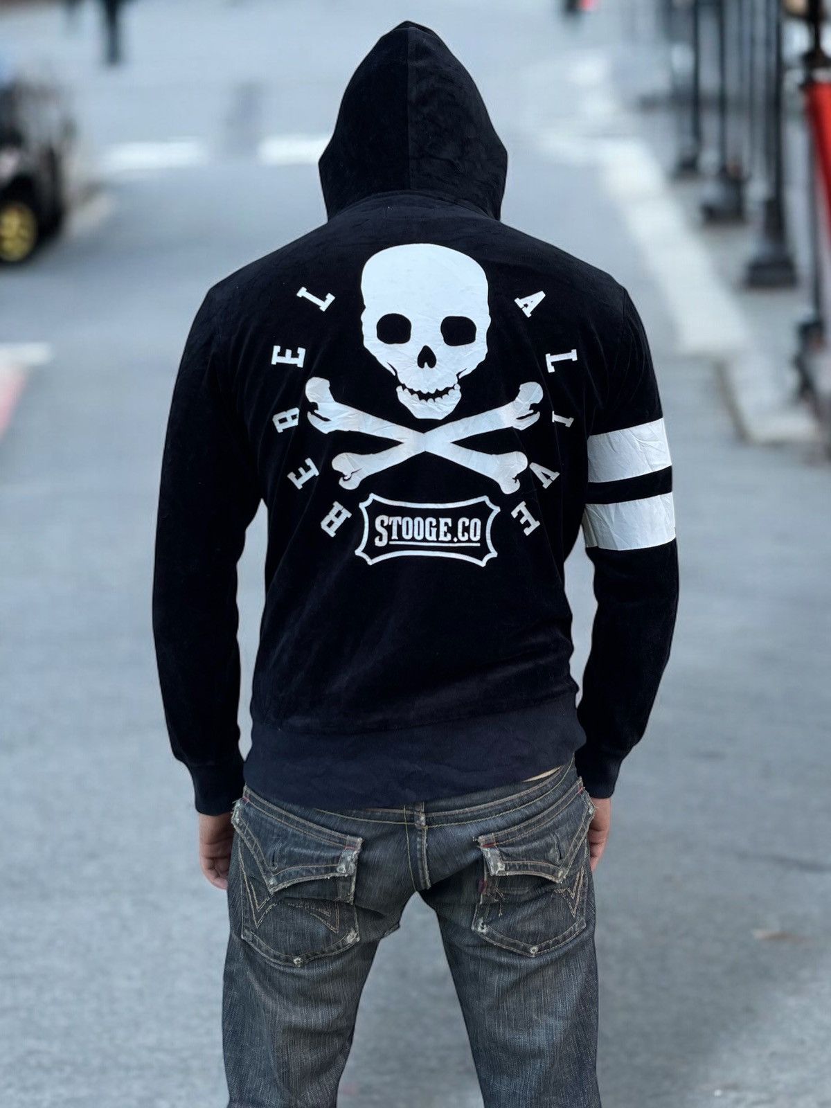 Affliction × Japanese Brand STOOGE CO MEN'S EMBROIDERED SKULL SWEATER HOODIE Size US M / EU 48-50 / 2 - 2 Thumbnail