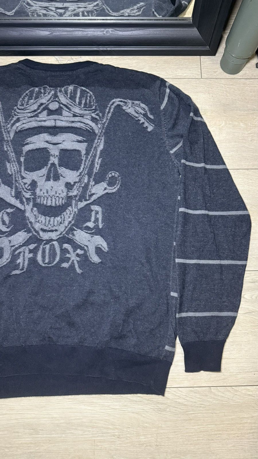 Fox Racing Y2K 2000s Fox Skull Striped Knitwear Pull Over Sweater Size US XL / EU 56 / 4 - 3 Thumbnail