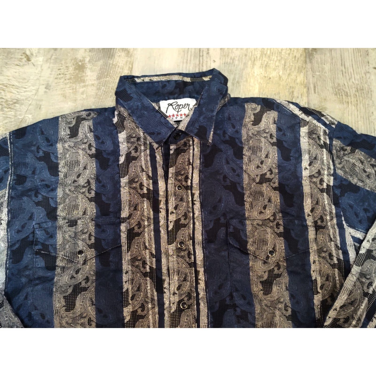 Roper VINTAGE Roper Shirt Western Button-Down 2XL Navy Paisley Men’s Long Sleeve Cotton Blue Functional USA Cowboys Mens Size US XXL / EU 58 / 5 - 6 Thumbnail