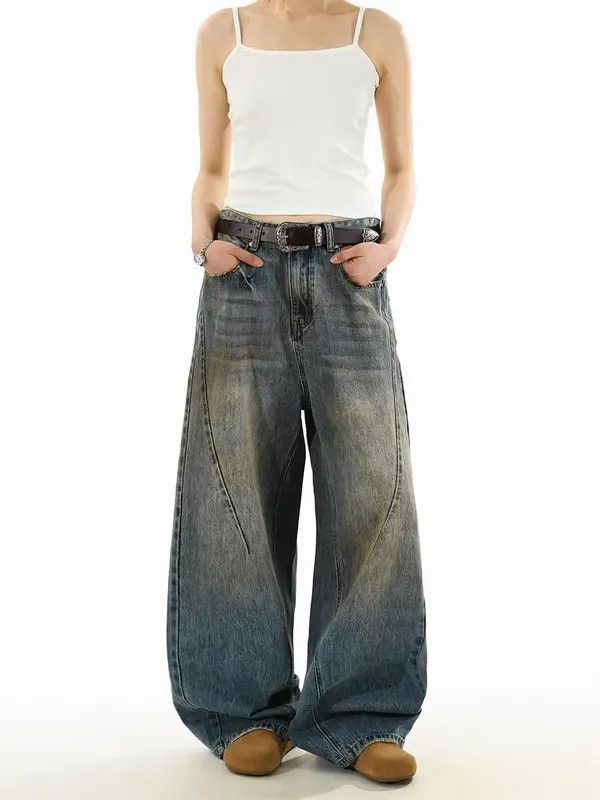 VIBE Washed and distressed baggy patchwork jeans Size US 34 / EU 50 - 6 Thumbnail