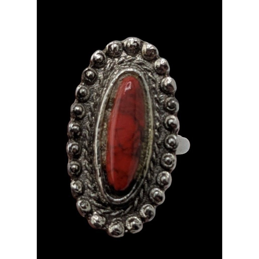 Other Vintage Southwestern Faux Red Jasper Oval Statement Ring Siz Size ONE SIZE - 3 Thumbnail