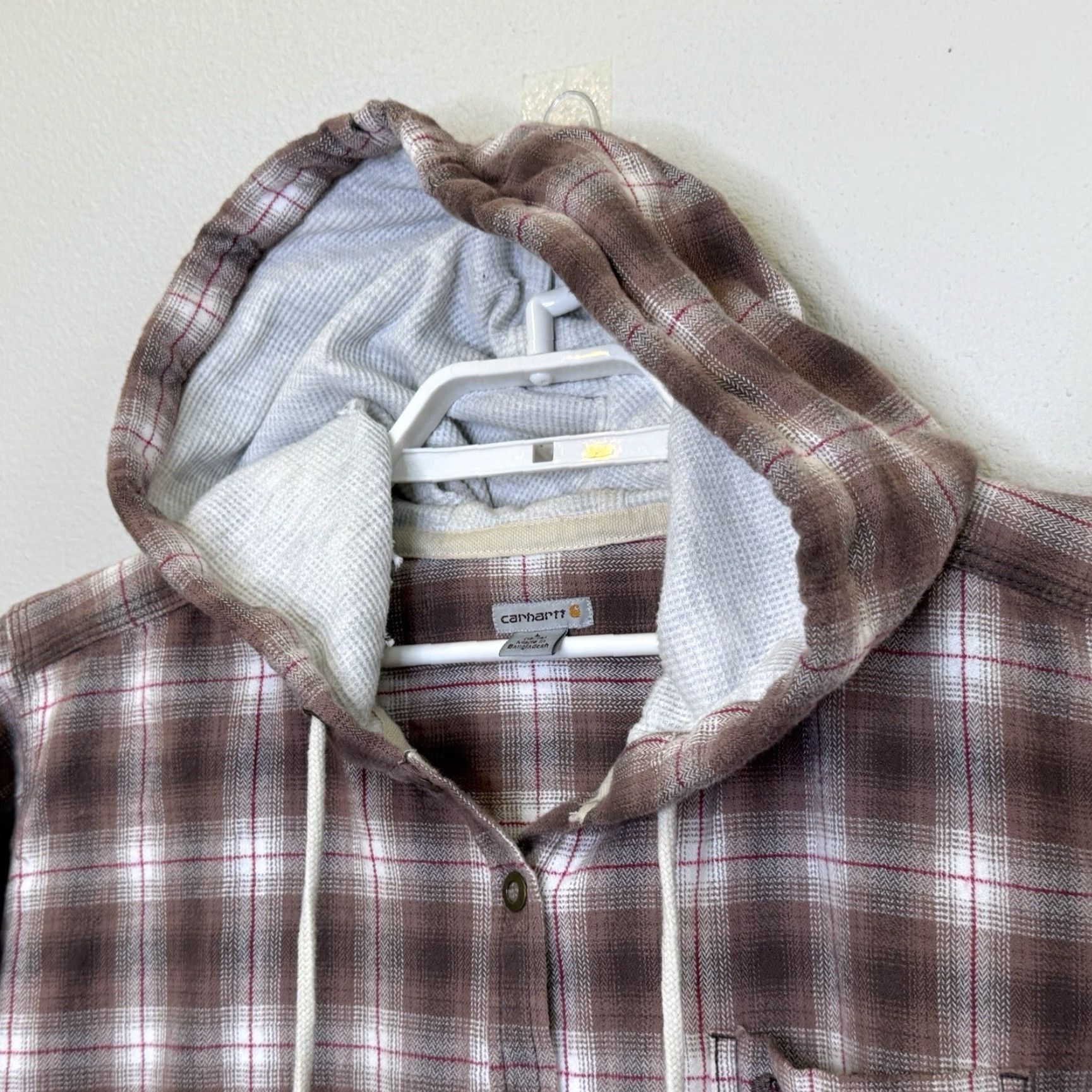 Carhartt VINTAGE Carhartt Hooded Snap Front Lightweight Flannel Shirt Top Brown Plaid Women’s Large 12/14 Long Sleeve Outdoor Workwear Size L / US 10 / IT 46 - 2 Thumbnail