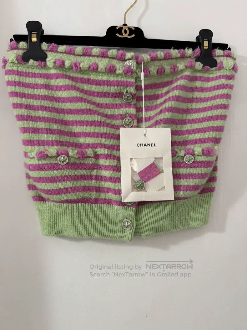 Chanel Chanel Pink-green striped breast patch Size XS / US 0-2 / IT 36-38 - 1 Thumbnail