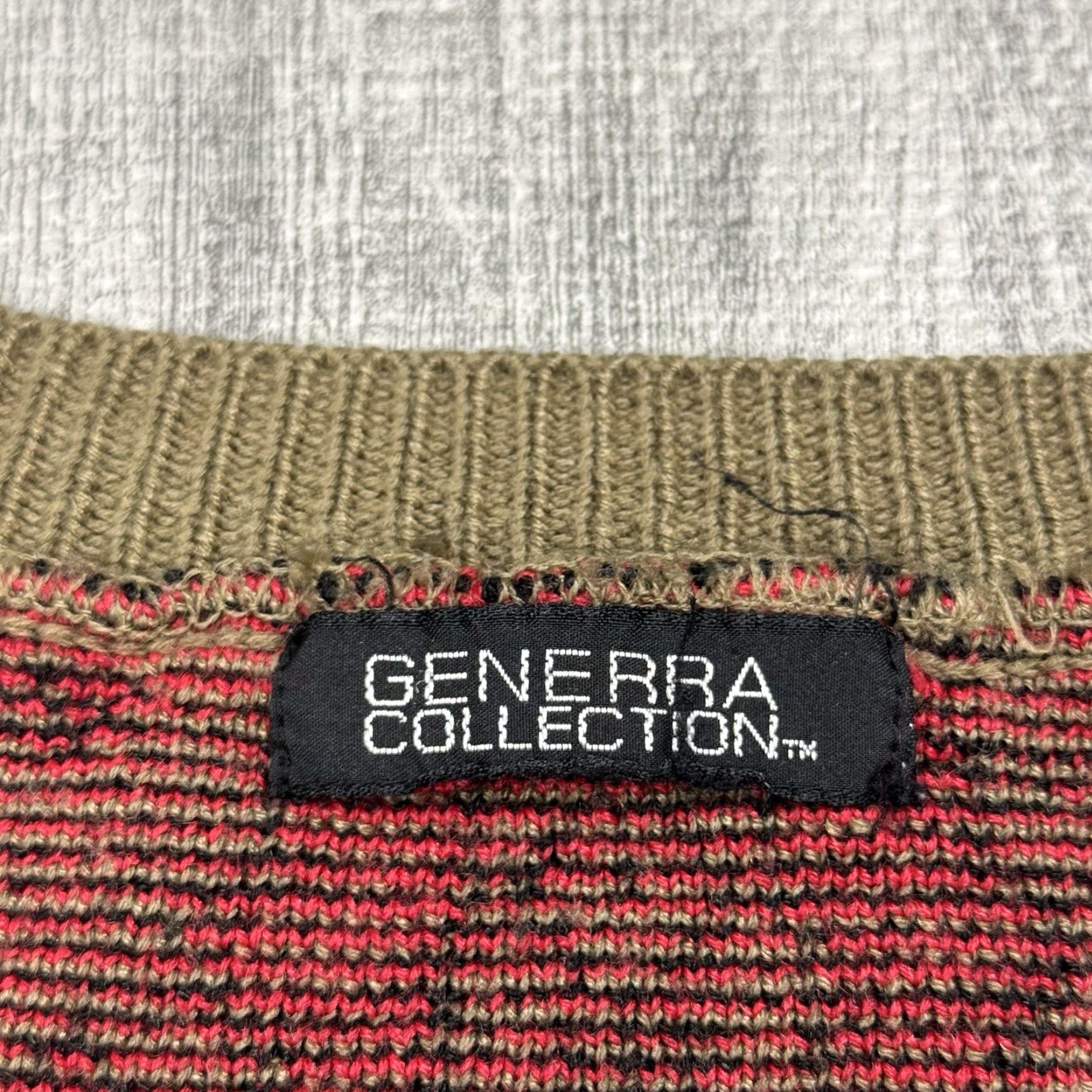 VINTAGE Generra 90s Abstract Knit V-Neck Sweater Oversized Black L Womens