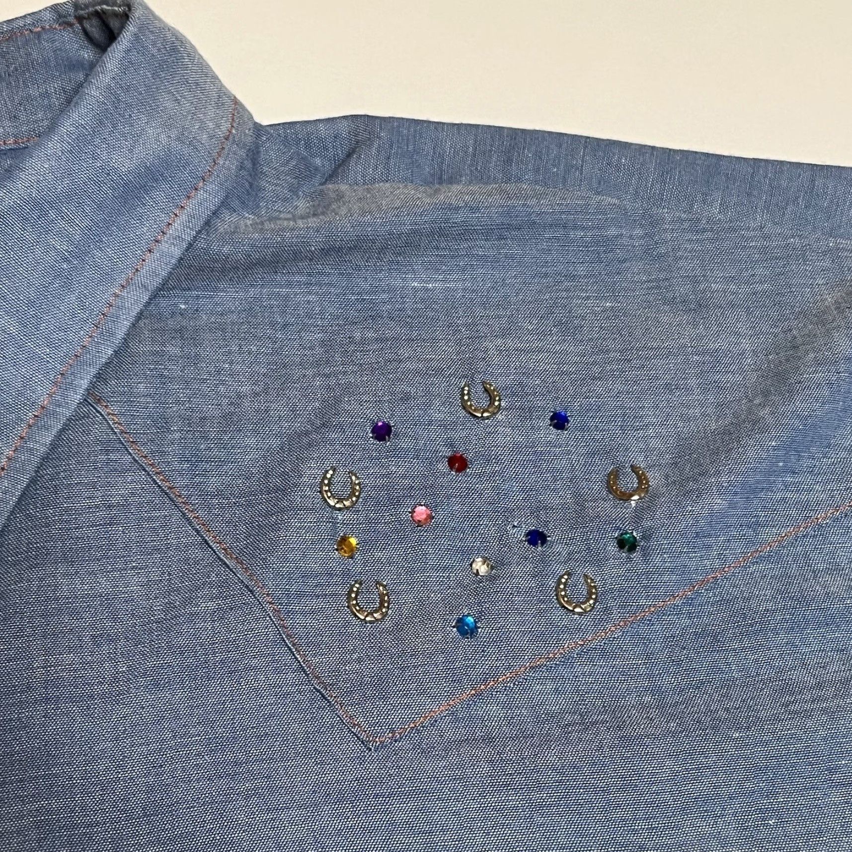 J Brand VINTAGE DEE CEE BRAND Western Shirt Cowboy Pearl Snap Blue Chambray 3XL Mens Shrt Sleeves Short Collared Snap Buttons Size US XXL / EU 58 / 5 - 7 Thumbnail