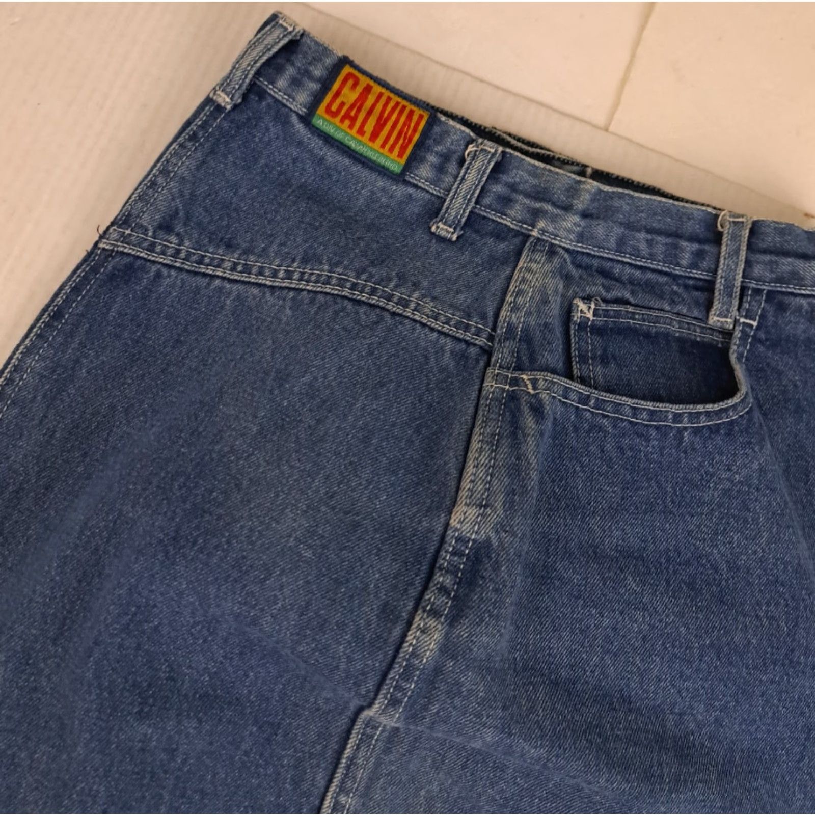 Calvin Klein VINTAGE Calvin Klein Skirt Women 32" Denim 90s Knee Length Flare Pockets Blue Regular 7/8 Size 28" / US 6 / IT 42 - 4 Thumbnail