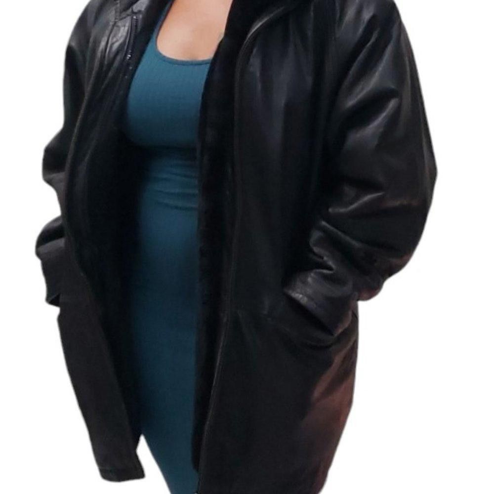 Designer Black Leather Lined Ladies Winter Coat M Size M / US 6-8 / IT 42-44 - 5 Thumbnail