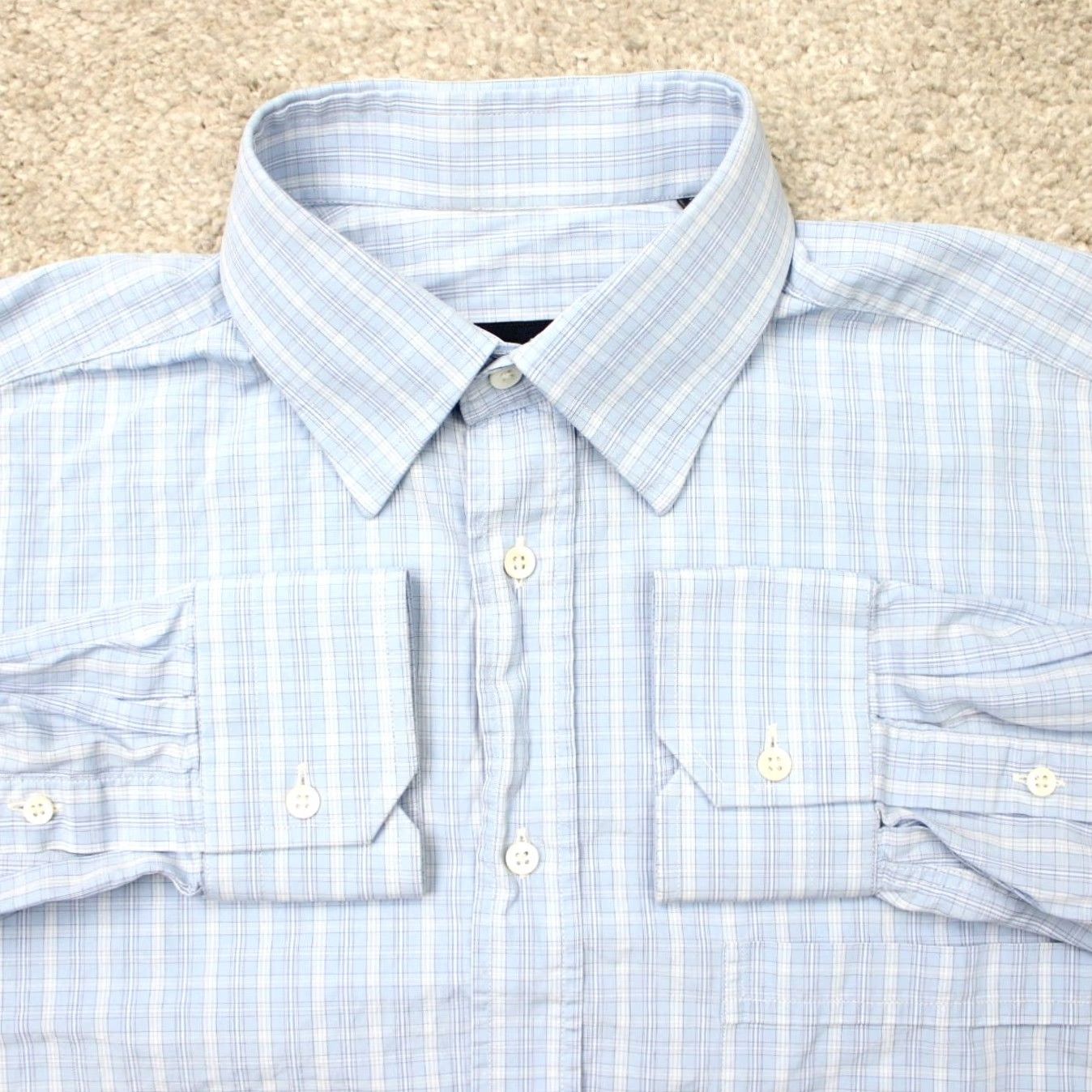 Canali Canali Dress Shirt Mens 15 1/2 39 Blue Check 100% Cotton Long Sleeve Button Up Shirt Mens Regular Blue Check Version Size 42R - 2 Thumbnail