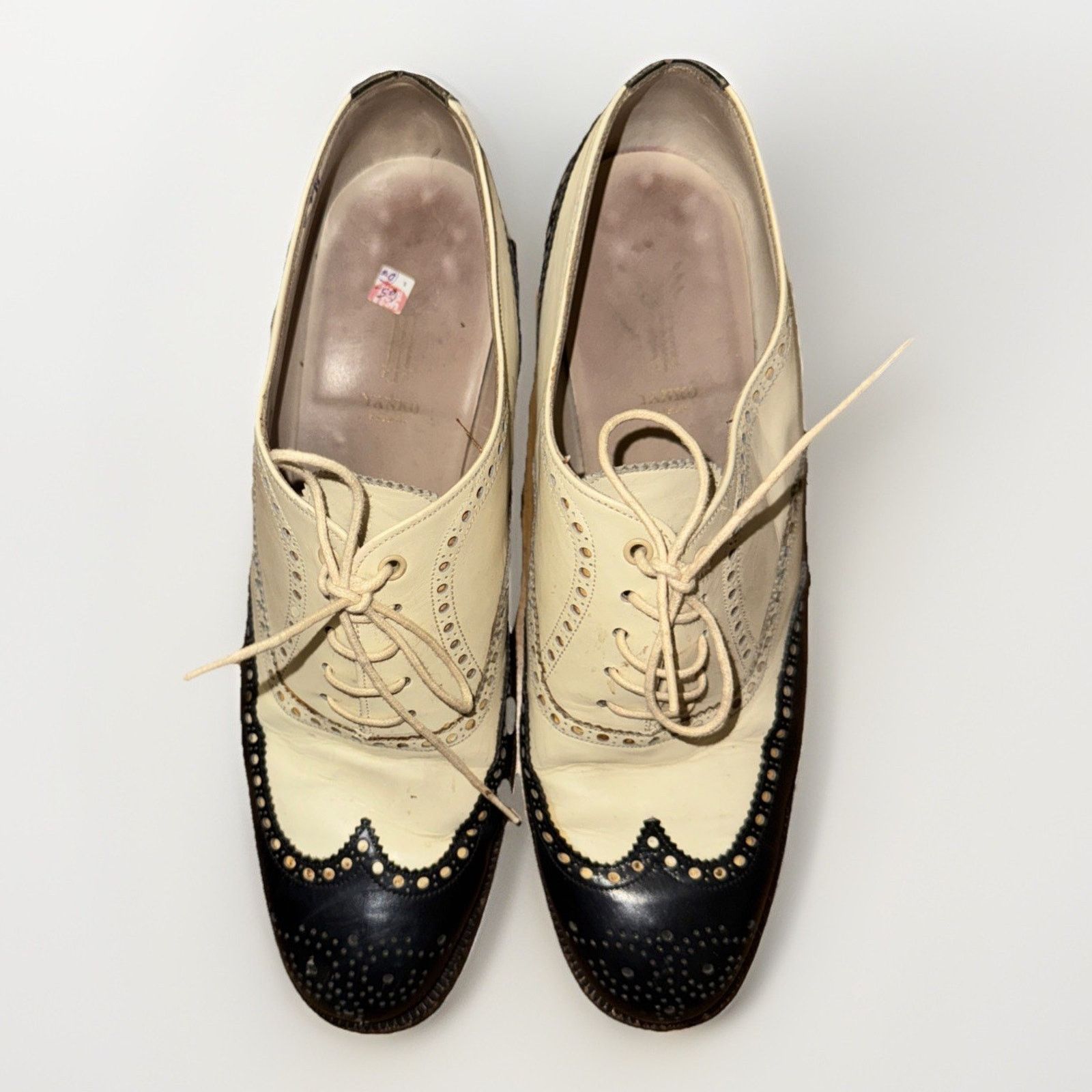 Vintage Yanko Espana Healed Wingtip Dress Shoes While And Black 9.5 Size US 9.5 / IT 39.5 - 2 Thumbnail