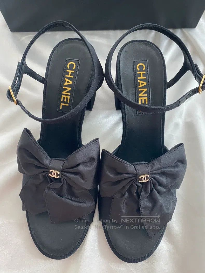 Chanel Chanel Black bow thick-heeled sandals Size US 8.5 / IT 38.5 - 4 Thumbnail