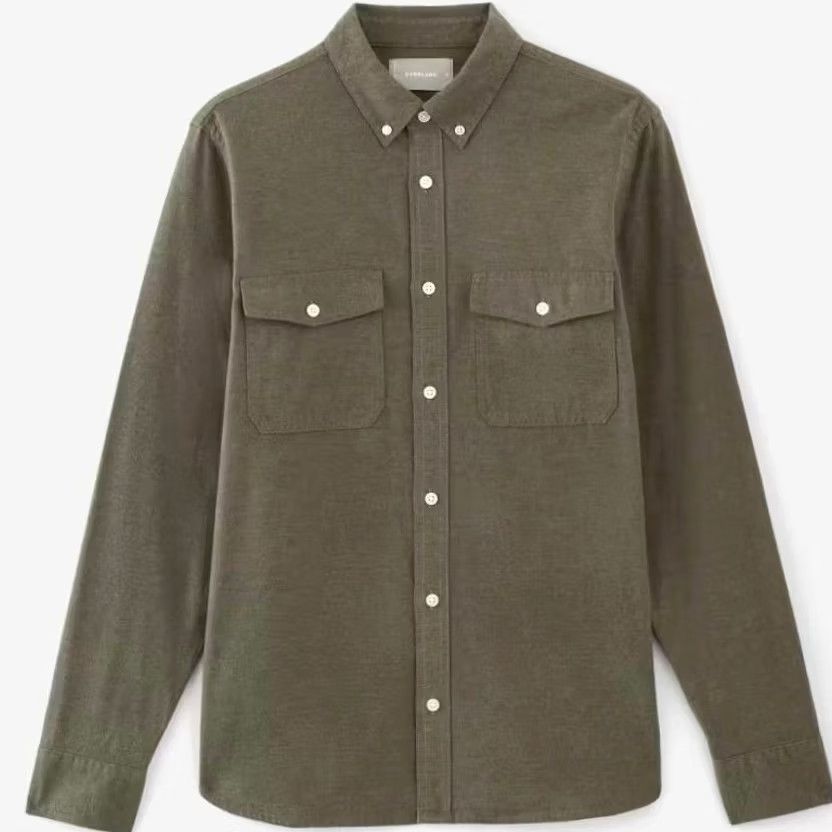 Everlane Everlane Men’s Brushed Flannel Shirt Heathered Thyme Button Front Cotton Sz L Mens Long Sleeve Collared Solid Green Size US L / EU 52-54 / 3 - 3 Thumbnail