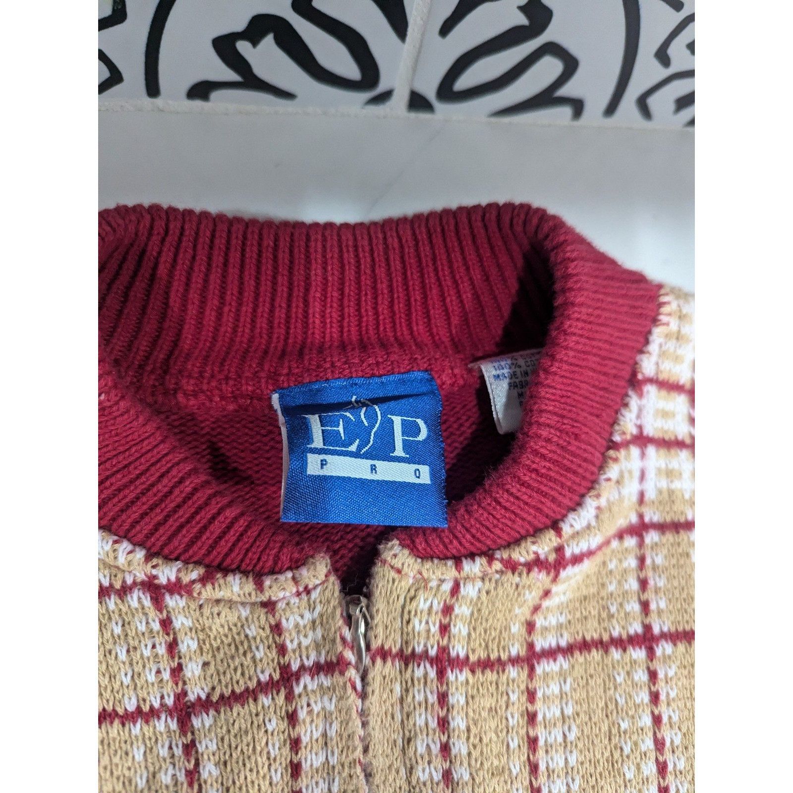 Other Red EP Pro Golf Knit Plaid Sweater Size X-Large Red White Ta Size XL / US 12-14 / IT 48-50 - 2 Thumbnail