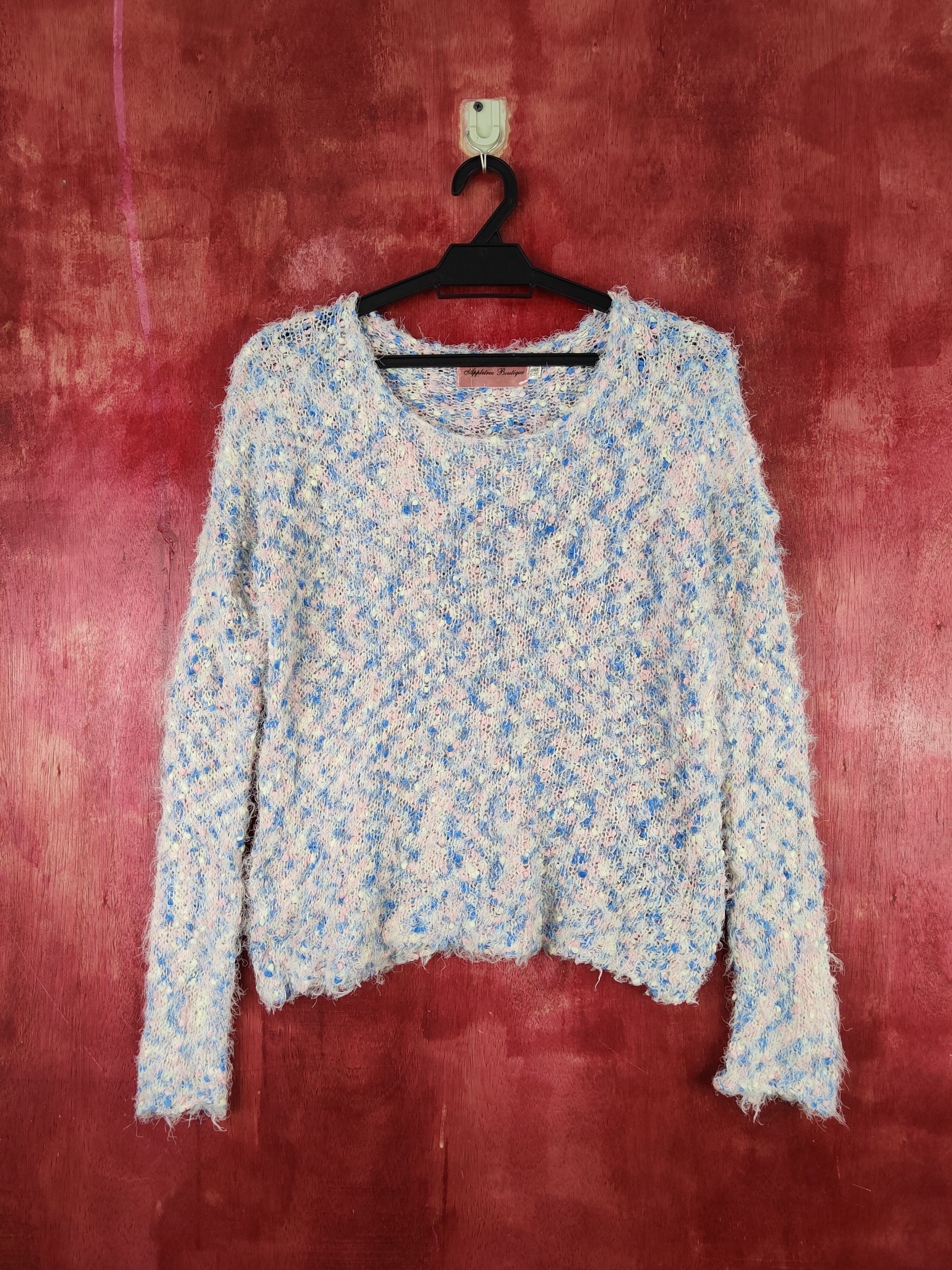 Appletree Boutique Blue Pink Fur Mohair Knitwear #S1912