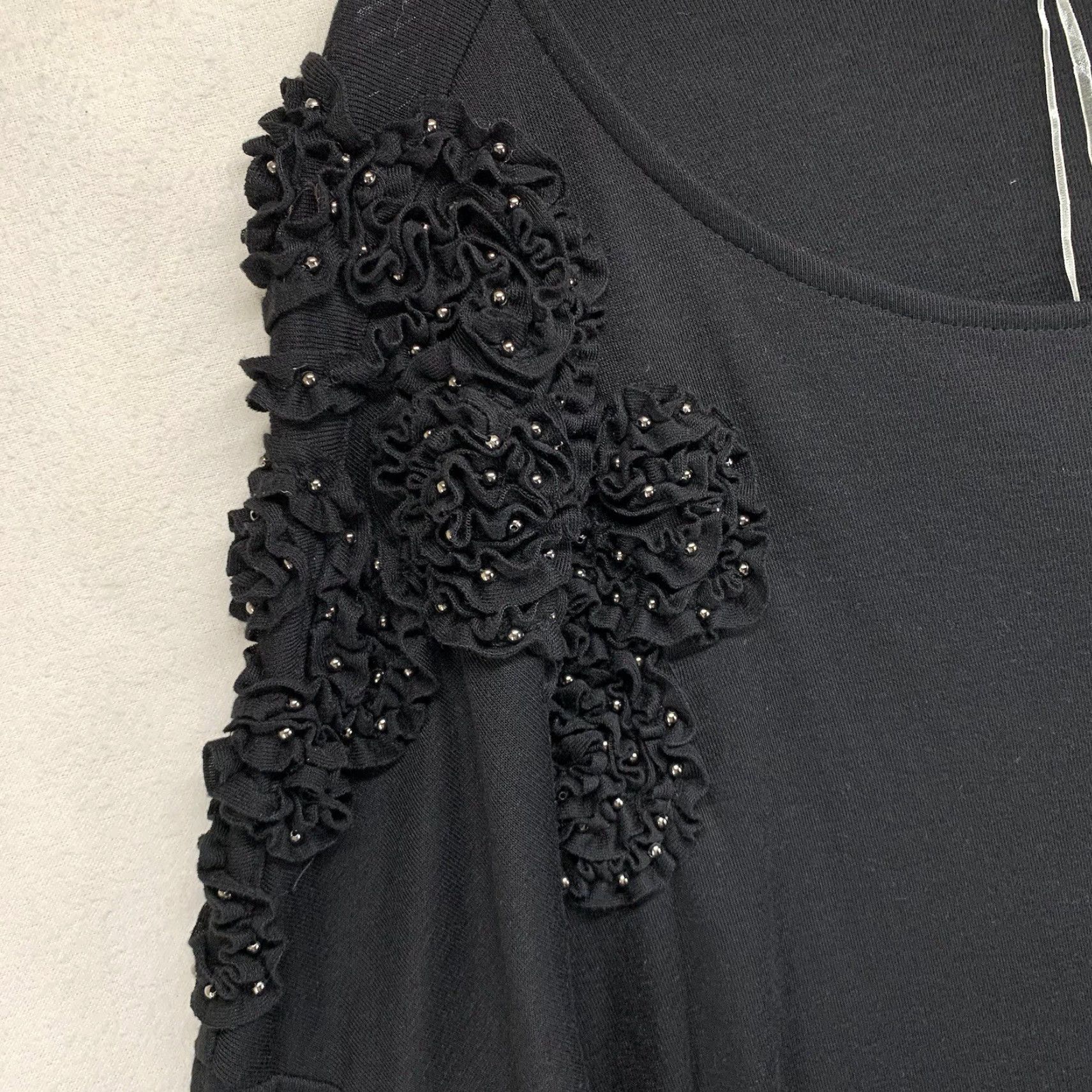 MISA Los Angeles Ya Los Angeles Women's Black Embroidered Shoulder Dress Medium 3/4 Sleeve Knee Length Casual Formal Gothic Rock Size M / US 6-8 / IT 42-44 - 4 Thumbnail