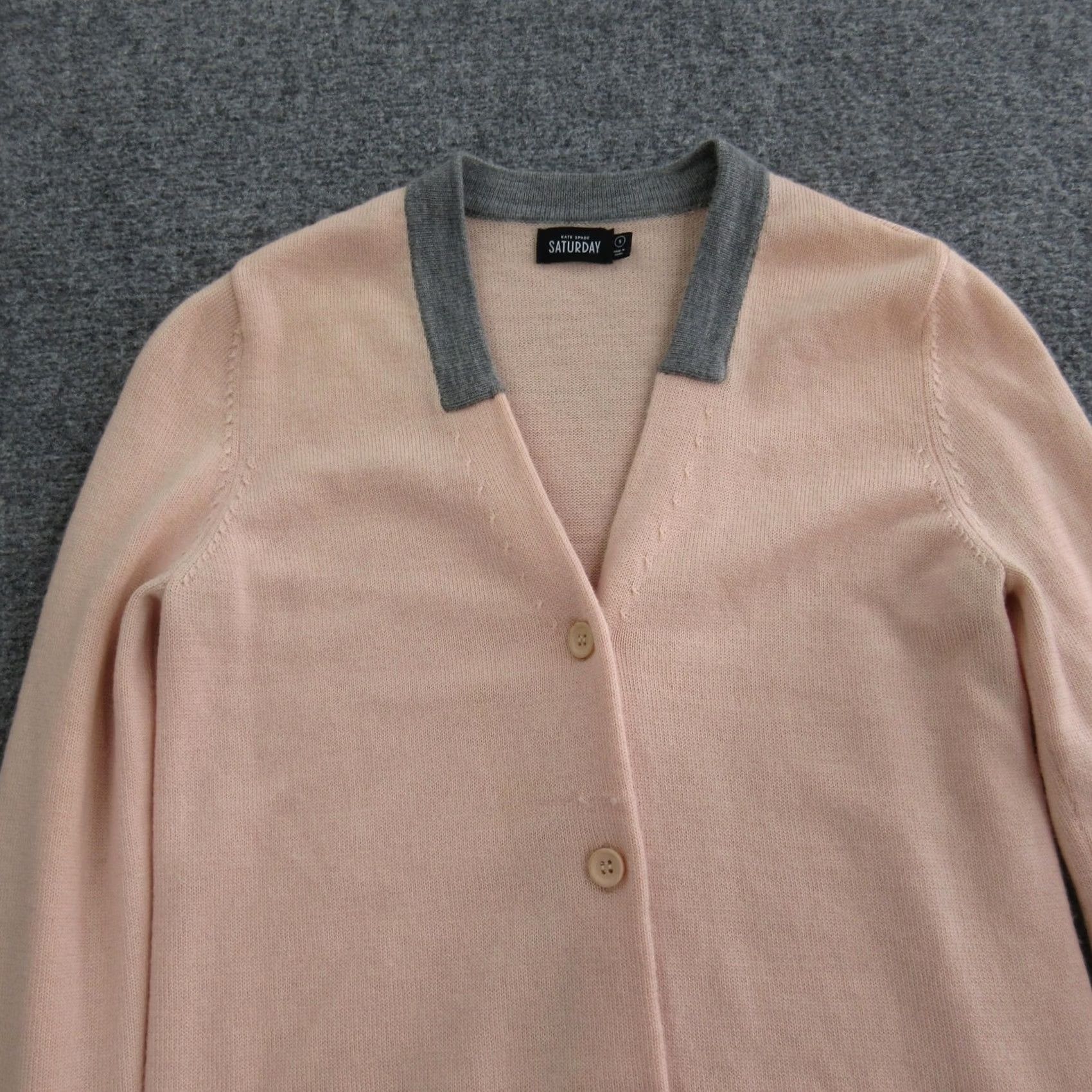 Pinko Kate Spade Saturday Cardigan Sweater Womens S Pink Wool V-Neck Button Pockets Knit Regular Size S / US 4 / IT 40 - 2 Thumbnail