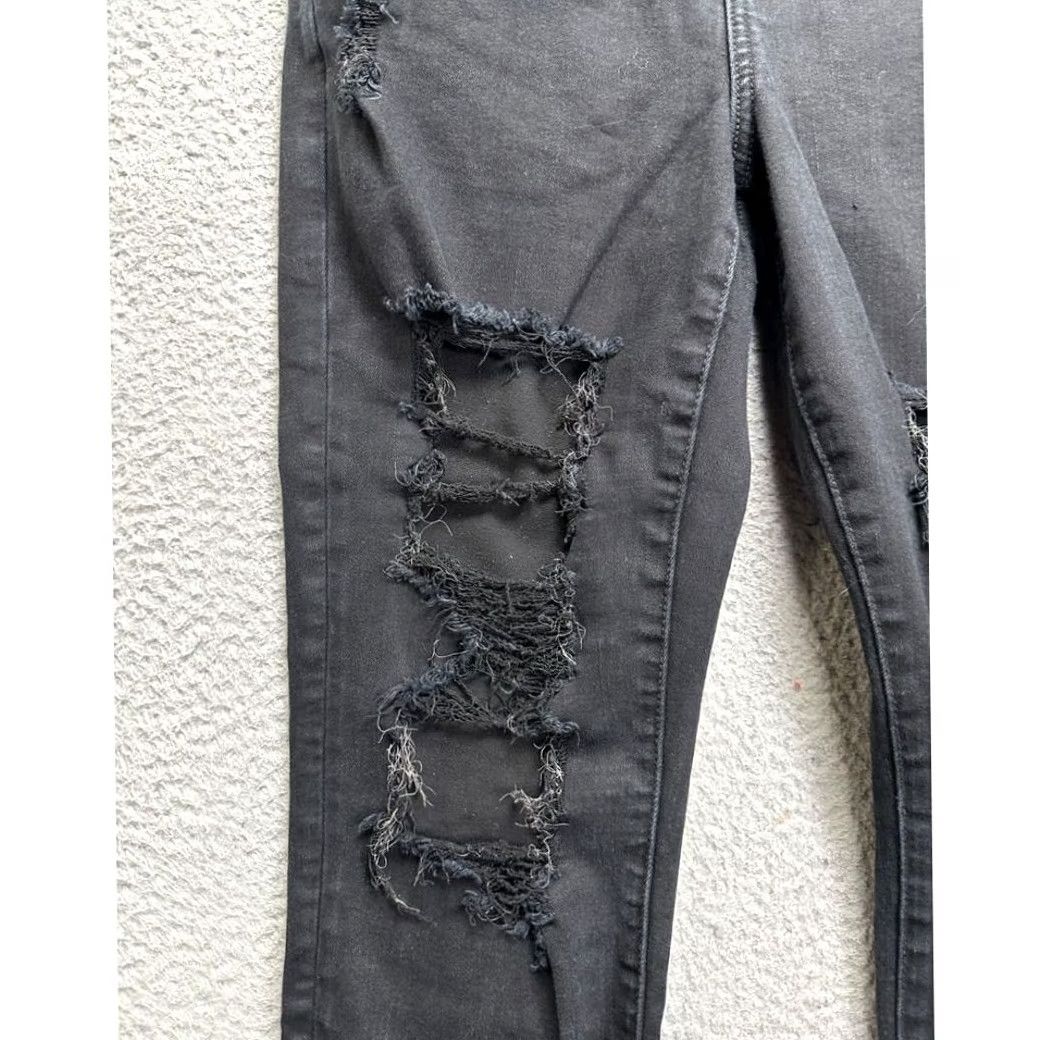 Vintage American Eagle Jeans Women 4 Short Black Distressed Skinny High Rise Ankle Denim Size 27" / US 4 / IT 40 - 3 Thumbnail