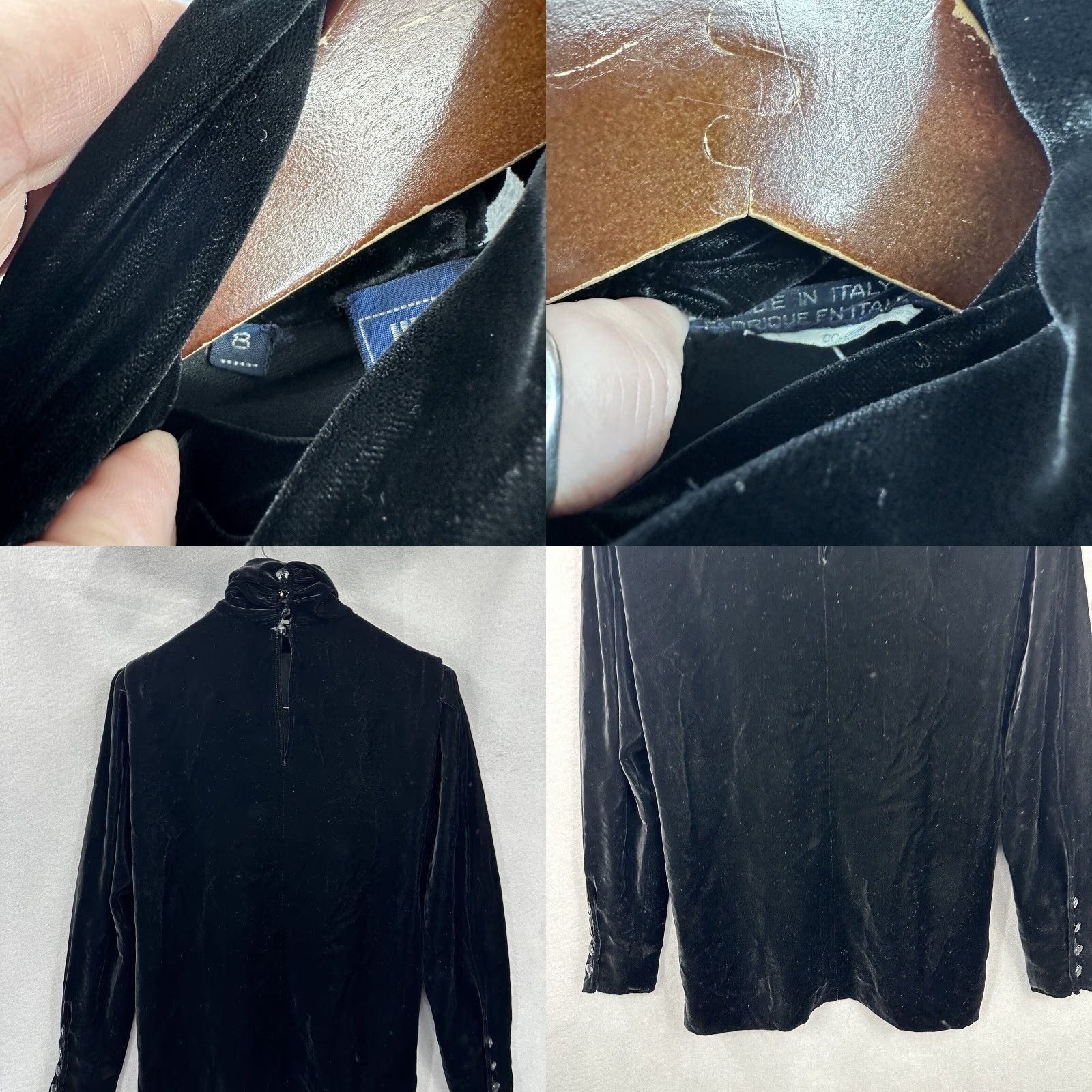Emanuel Ungaro VINTAGE Emanuel Ungaro Velvet Blouse Womens 8 Black High Neck Sheer Sleeve Retro Tunic Size M / US 6-8 / IT 42-44 - 8 Thumbnail