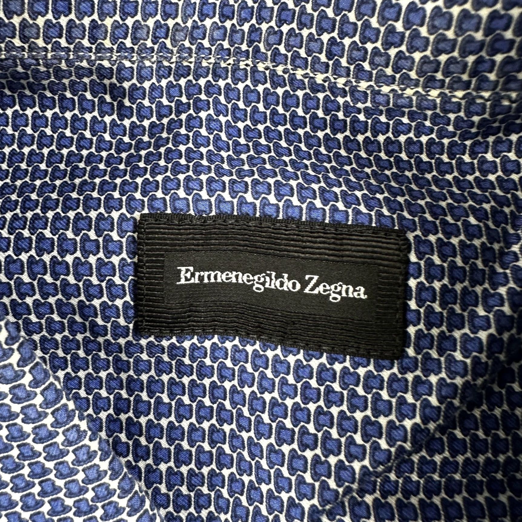 Ermenegildo Zegna Ermenegildo Zegna Dress Shirt Mens L Blue Geometric Spread Collar Long Sleeve Size 42R - 2 Thumbnail