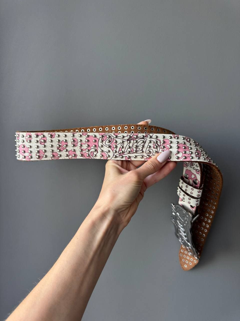 Japanese Brand Smet Avant Garde Y2K Skull Studded Diamond Leather Belt Size ONE SIZE - 4 Thumbnail