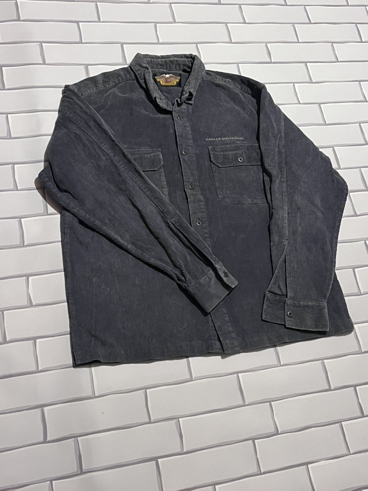 Harley Davidson Harley-Davidson Corduroy Shirt Vintage L Grey Size US L / EU 52-54 / 3 - 3 Thumbnail