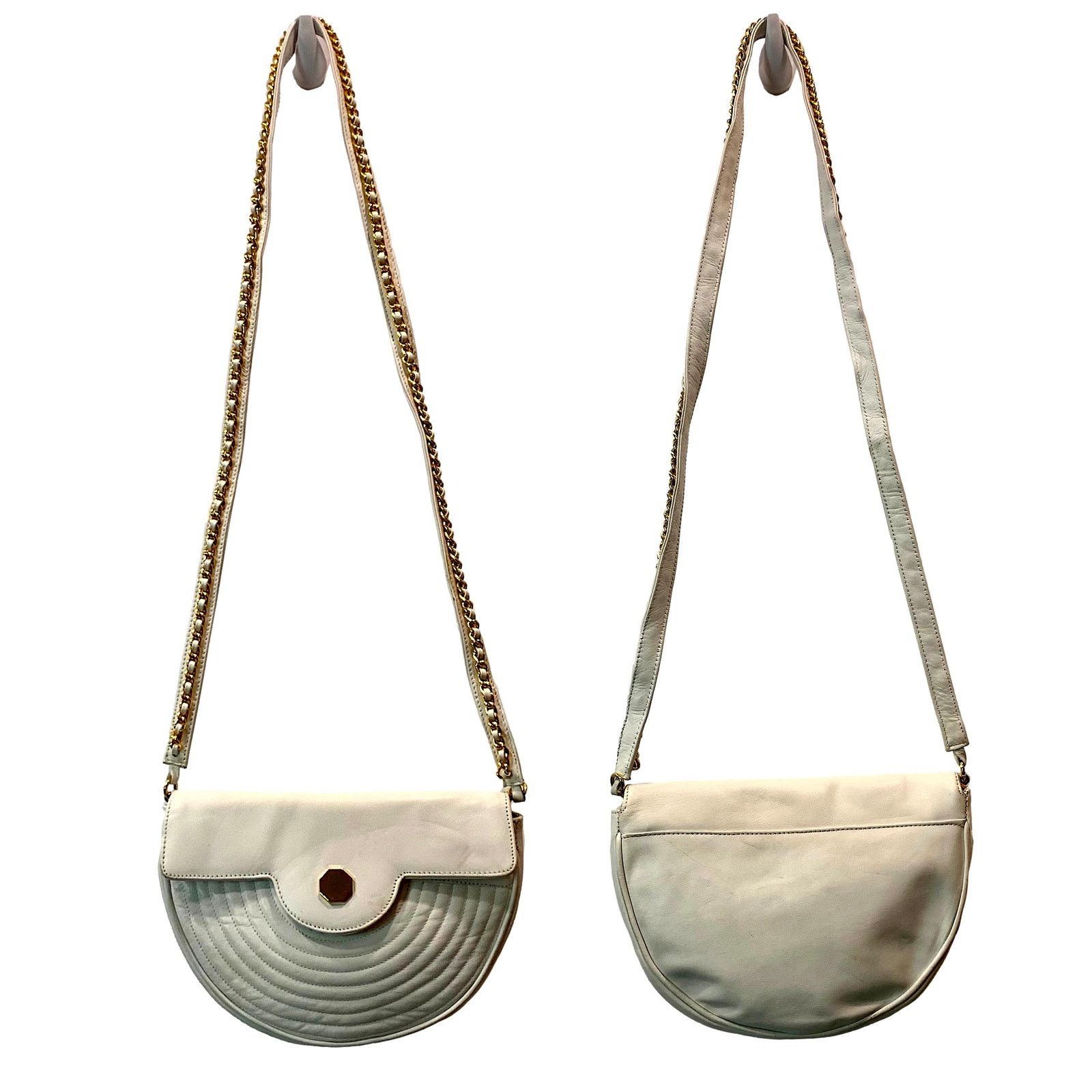 Genuine Leather × Panerai × Vintage Vintage White Leather Semi Circle Shoulder Bag Gold Chain Size ONE SIZE - 3 Thumbnail