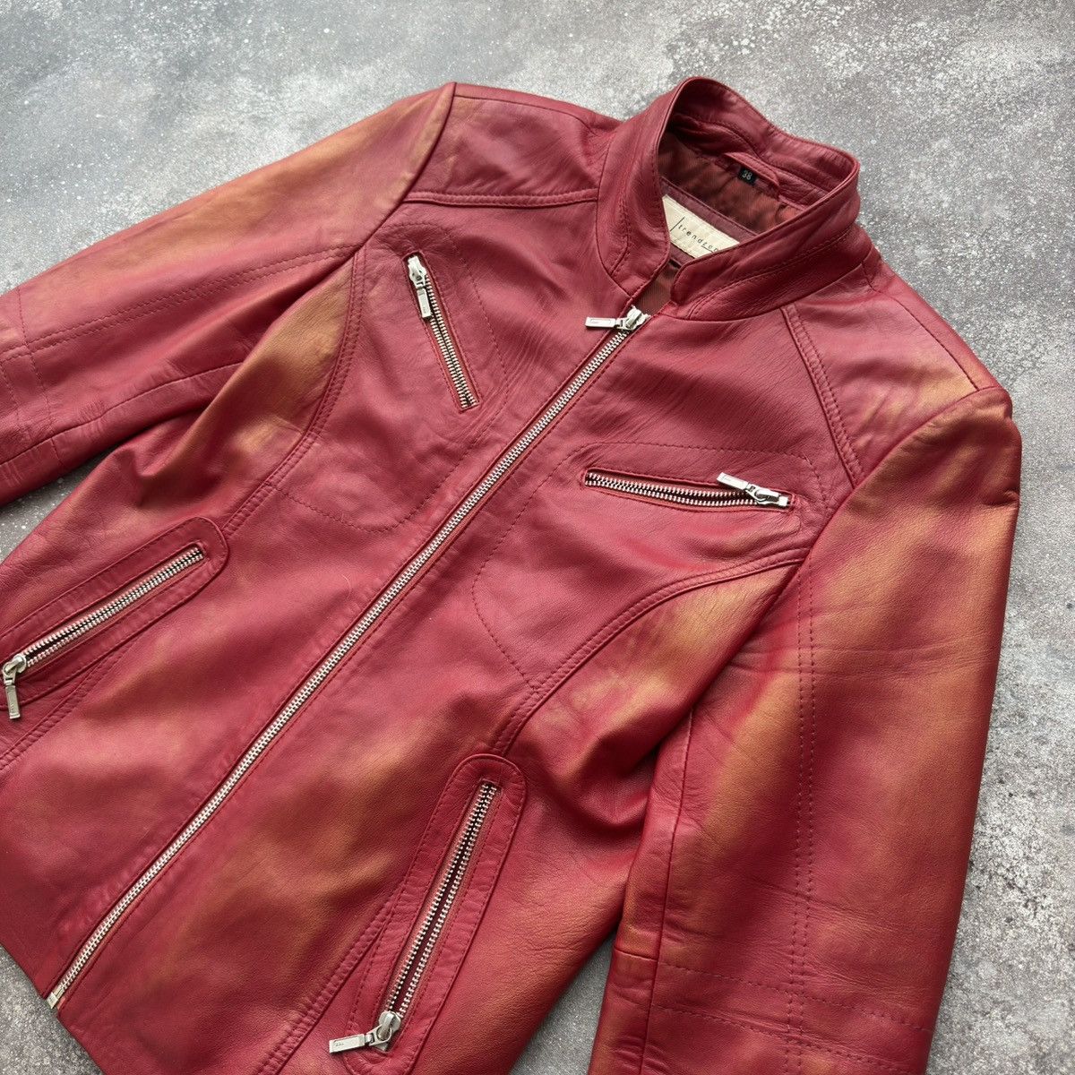 20471120 Vintage Y2K Faded Biker Leather Jacket Size XS / US 0-2 / IT 36-38 - 5 Thumbnail