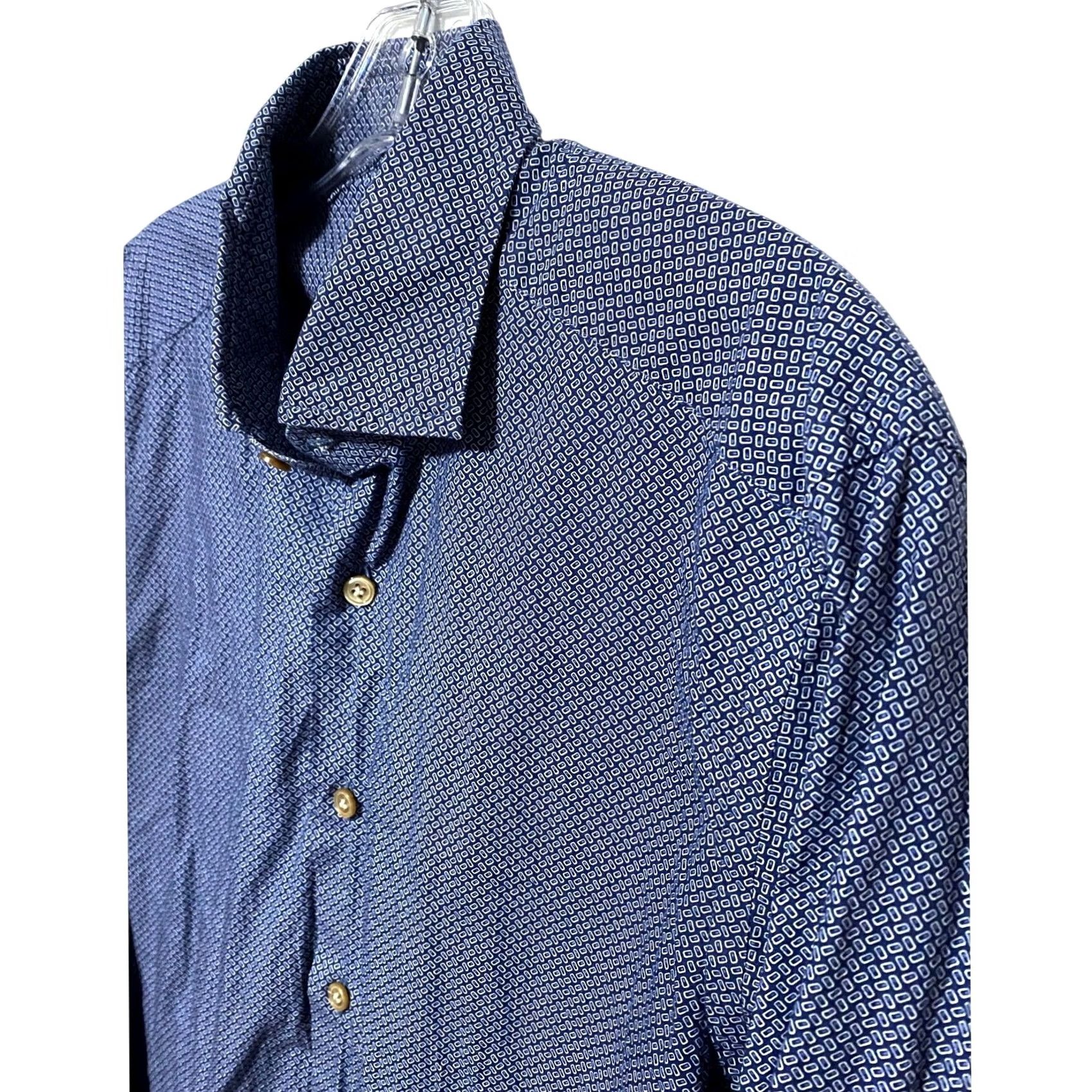 Vintage Sonrisa Geometric Button Down Dress Shirt Mens 15.5 Italy Professional Career Dress Shirt Mens 15.5 Blue Geometric Size 42R - 2 Thumbnail