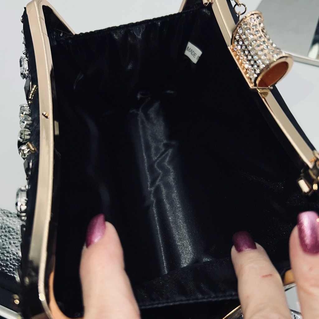 Other Jeweled, Rhinestone and Beaded Clip Lock Satin Evening Bag w Size ONE SIZE - 10 Thumbnail