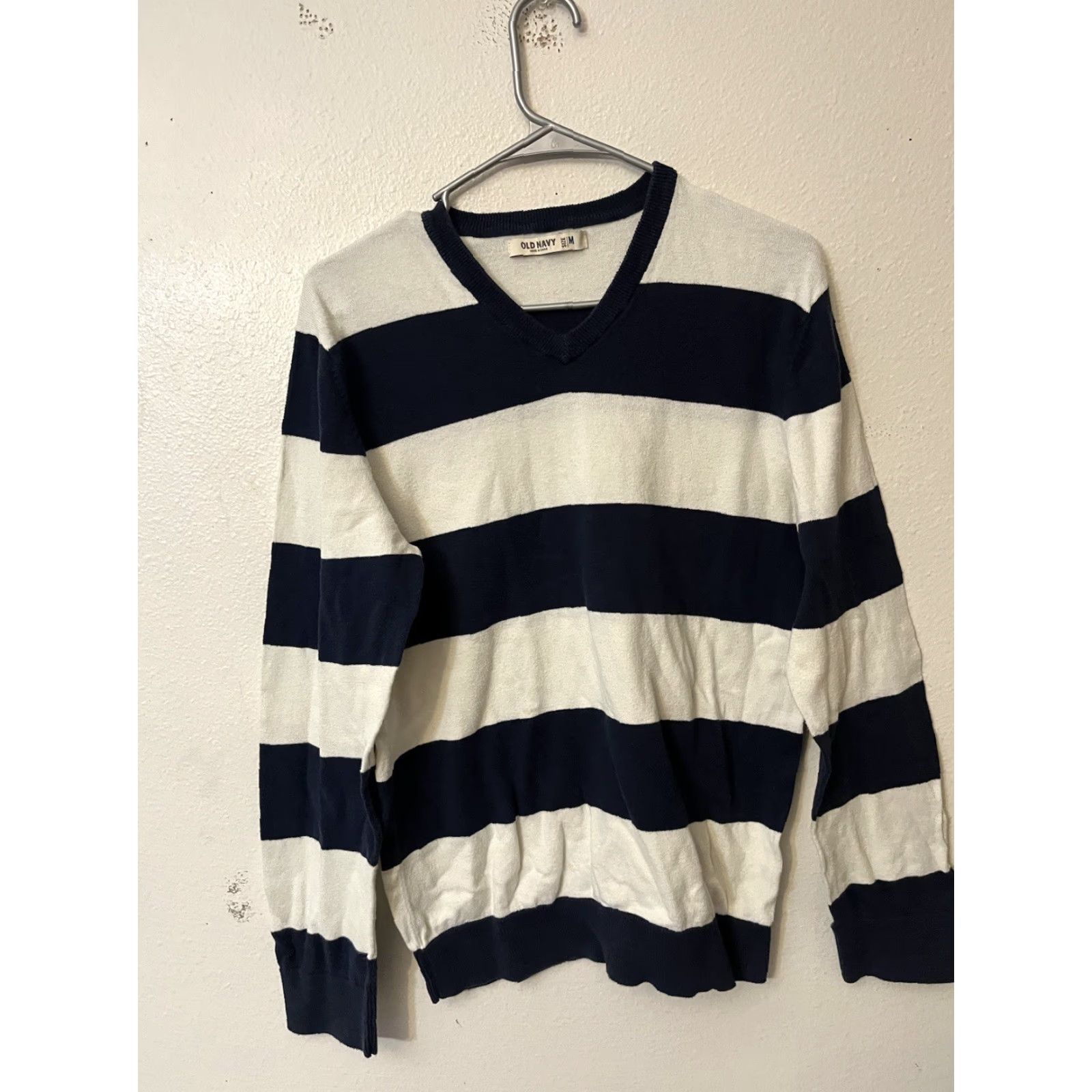 Old Navy Old Navy Sweater Men Long Sleeve V-Neck Striped Tight Knit Blue White Medium Size US M / EU 48-50 / 2 - 2 Thumbnail