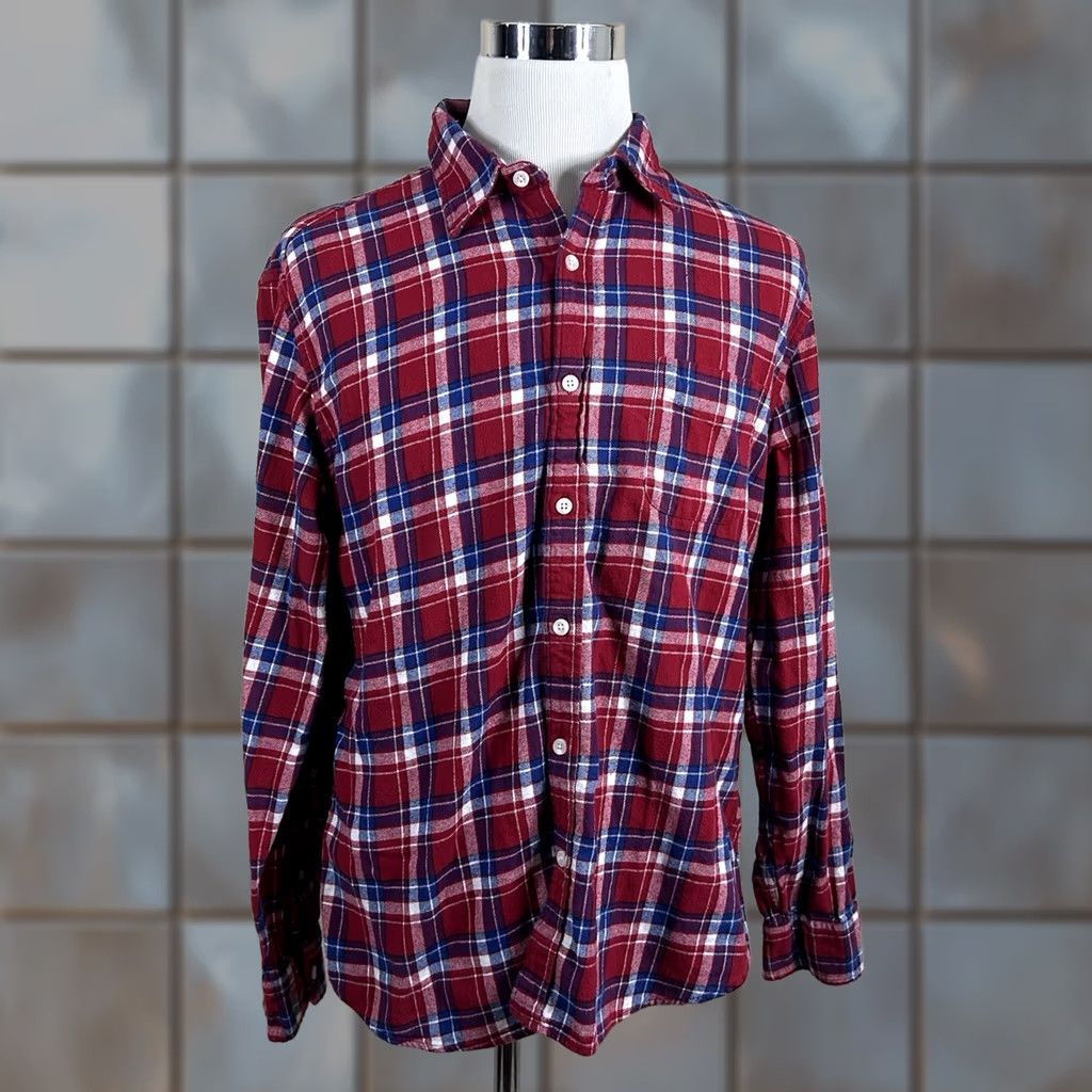 J.Crew J.CREW XL Slim Fit Flannel Shirt Red White Blue Plaid 100% Cotton Button Front Size US XL / EU 56 / 4 - 1 Thumbnail