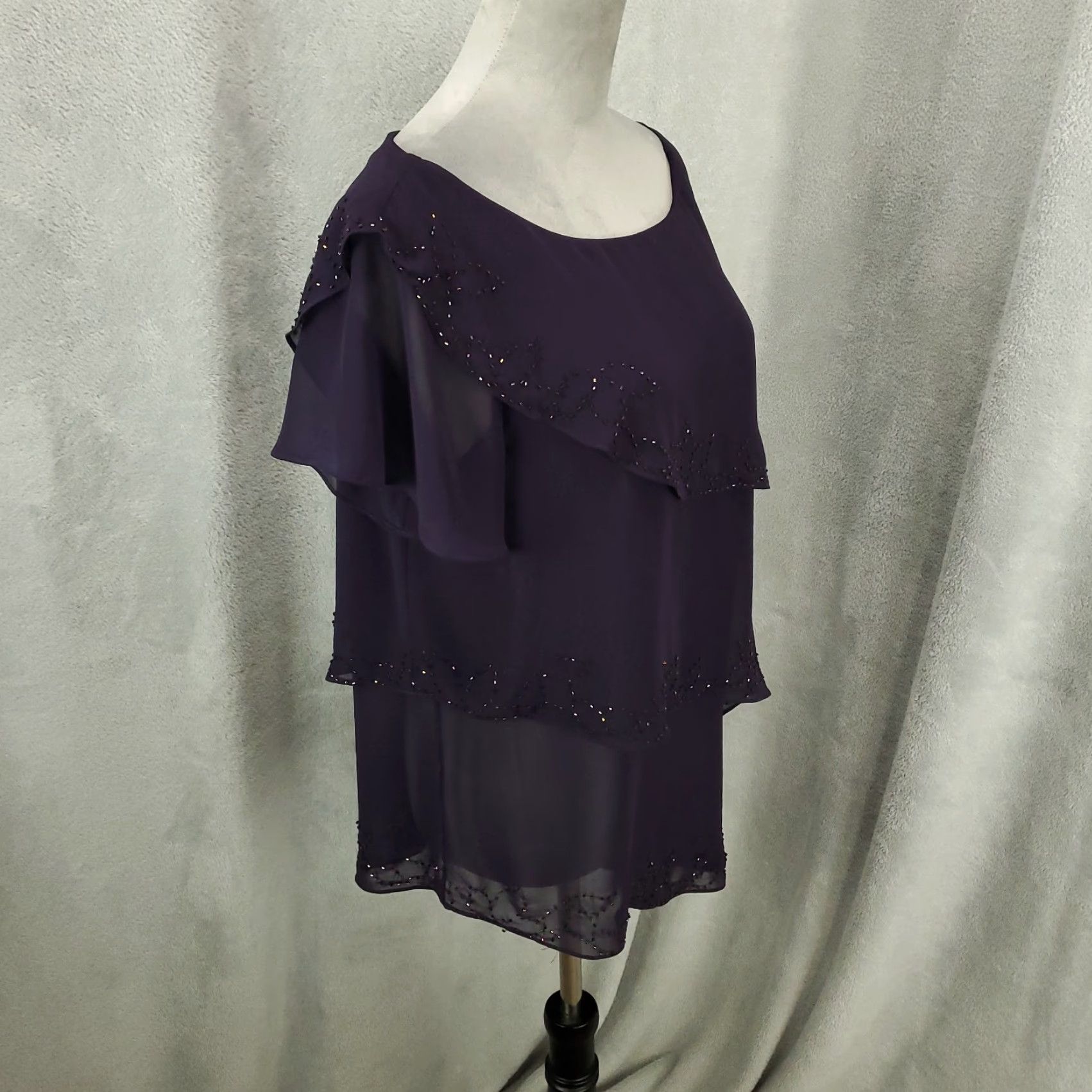 Coldwater Creek Coldwater Creek Blouse Adult Size 12 Purple Beaded Knit Flutter Sleeve Boat Neck Pullover Womens Size XL / US 12-14 / IT 48-50 - 7 Thumbnail
