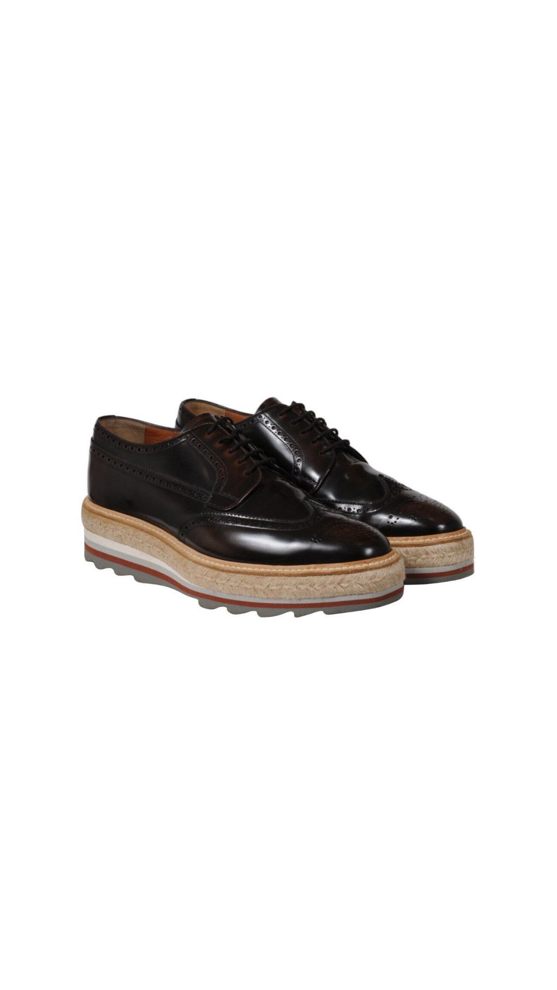 Prada Platform Brogue Brown Leather Wingtip Espadrilles - 02170 Size US 9 / EU 42 - 13 Thumbnail