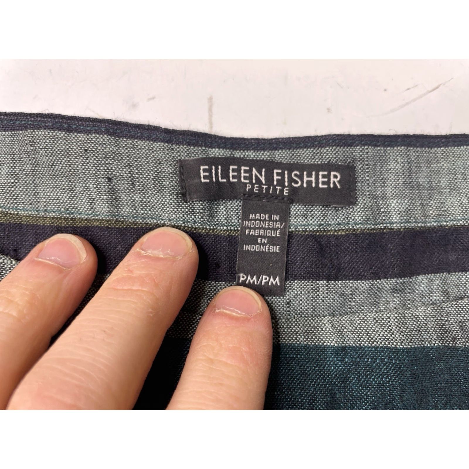 Eileen Fisher Eileen Fisher Blouse Shirt Teal Organic Linen Bateau Neck Striped 3/4 Sleeve Petite PM Women Sh Size M / US 6-8 / IT 42-44 - 3 Thumbnail