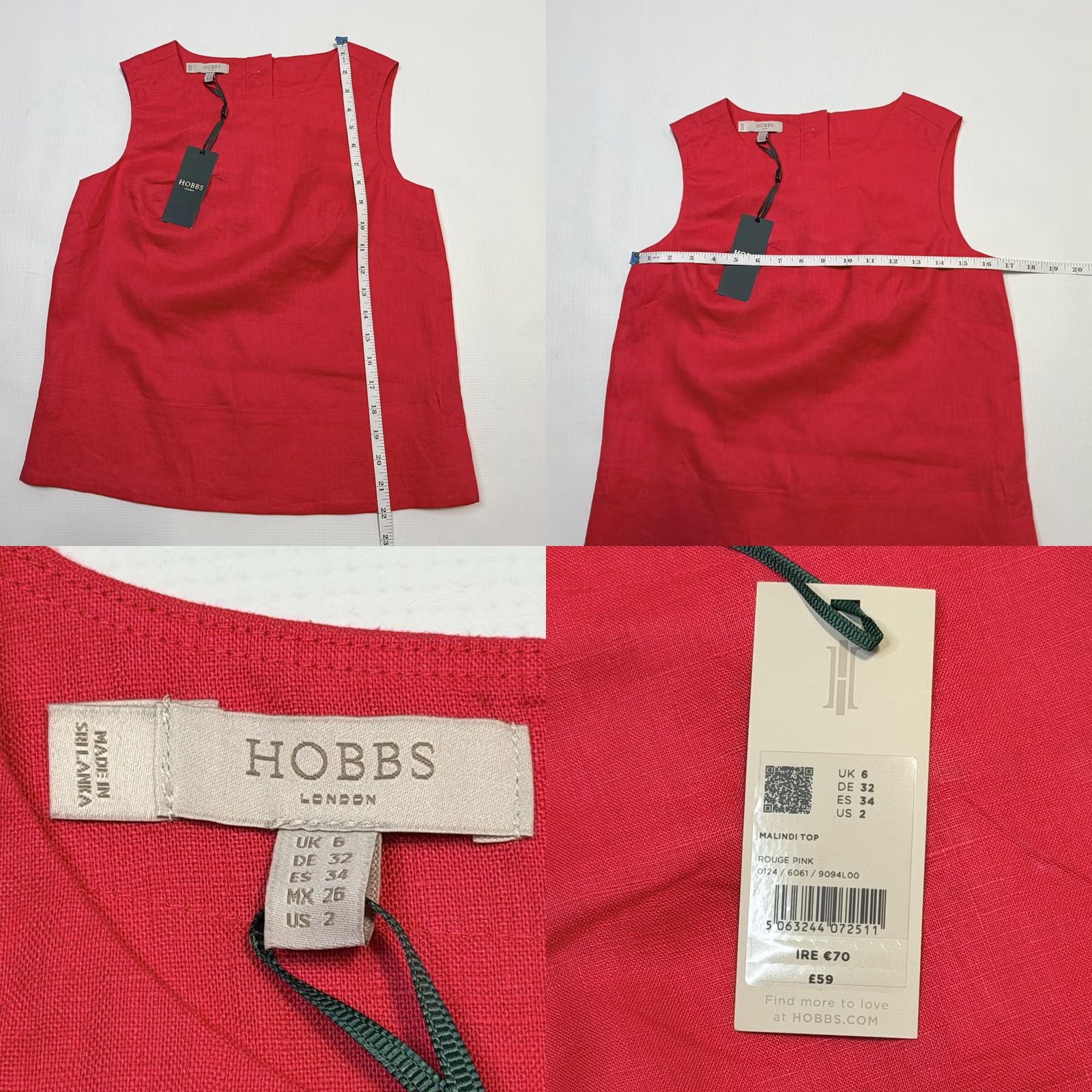 Vintage VINTAGE Hobbs London Shirt Womens US 2 Rouge Pink Malindi Linen Sleeveless Back Button Size XS / US 0-2 / IT 36-38 - 8 Thumbnail