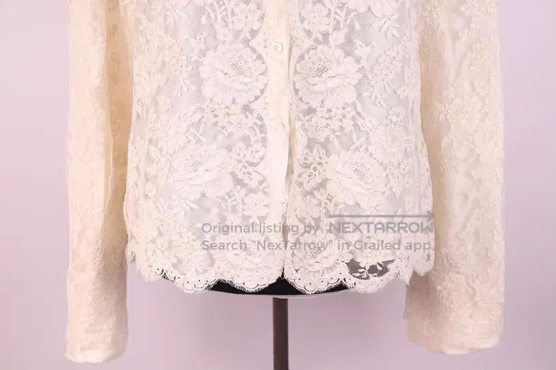 Valentino Valentino Off-white lace top shirt Size L / US 10 / IT 46 - 6 Thumbnail