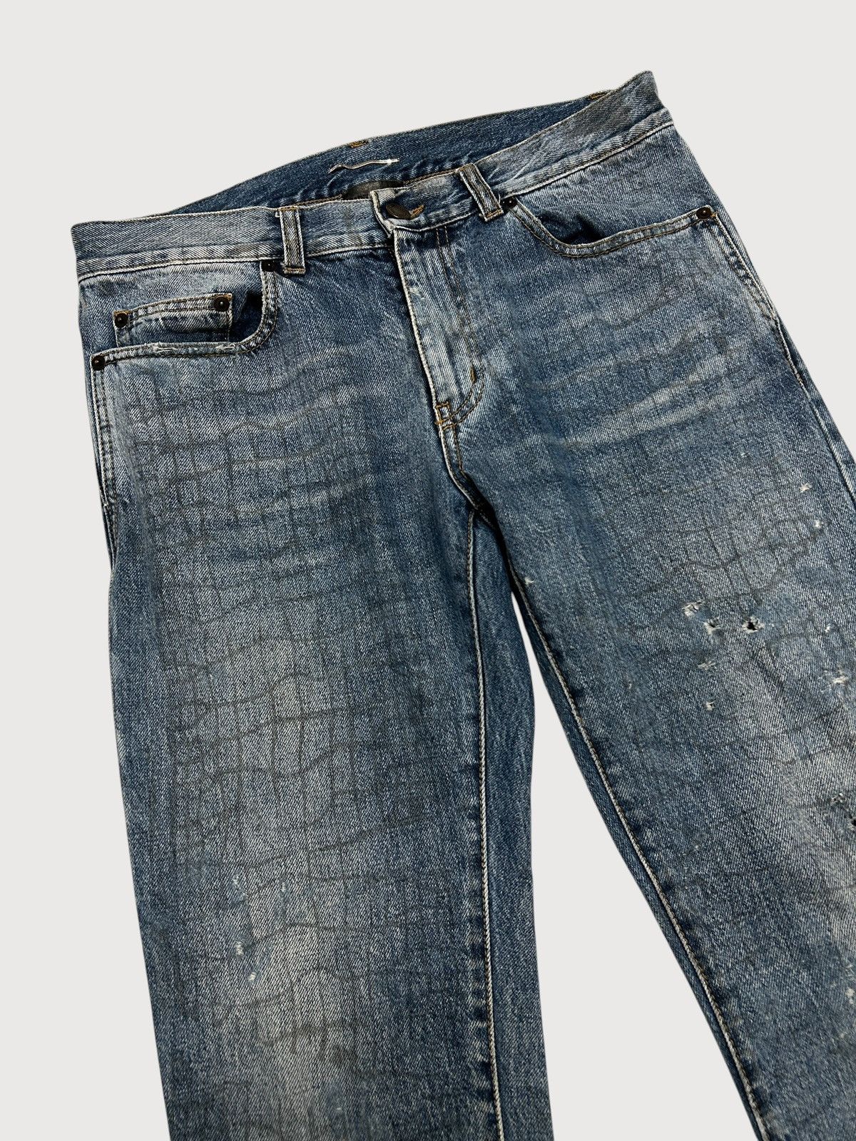 Saint Laurent Paris SS2019 Croc Print Distressed Denim Size US 30 / EU 46 - 3 Thumbnail