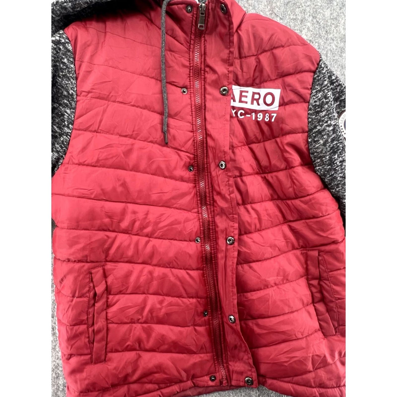 Vintage Aeropostale Men's Puffer Jacket Large Red Fleece Zip Hooded Outdoor Winter Size US L / EU 52-54 / 3 - 4 Thumbnail