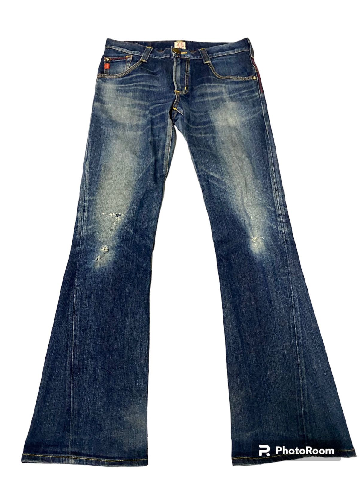 Edwin Flare jeans Edwin boot cut distressed leather pocket 🇯🇵 Size US 34 / EU 50 - 4 Thumbnail