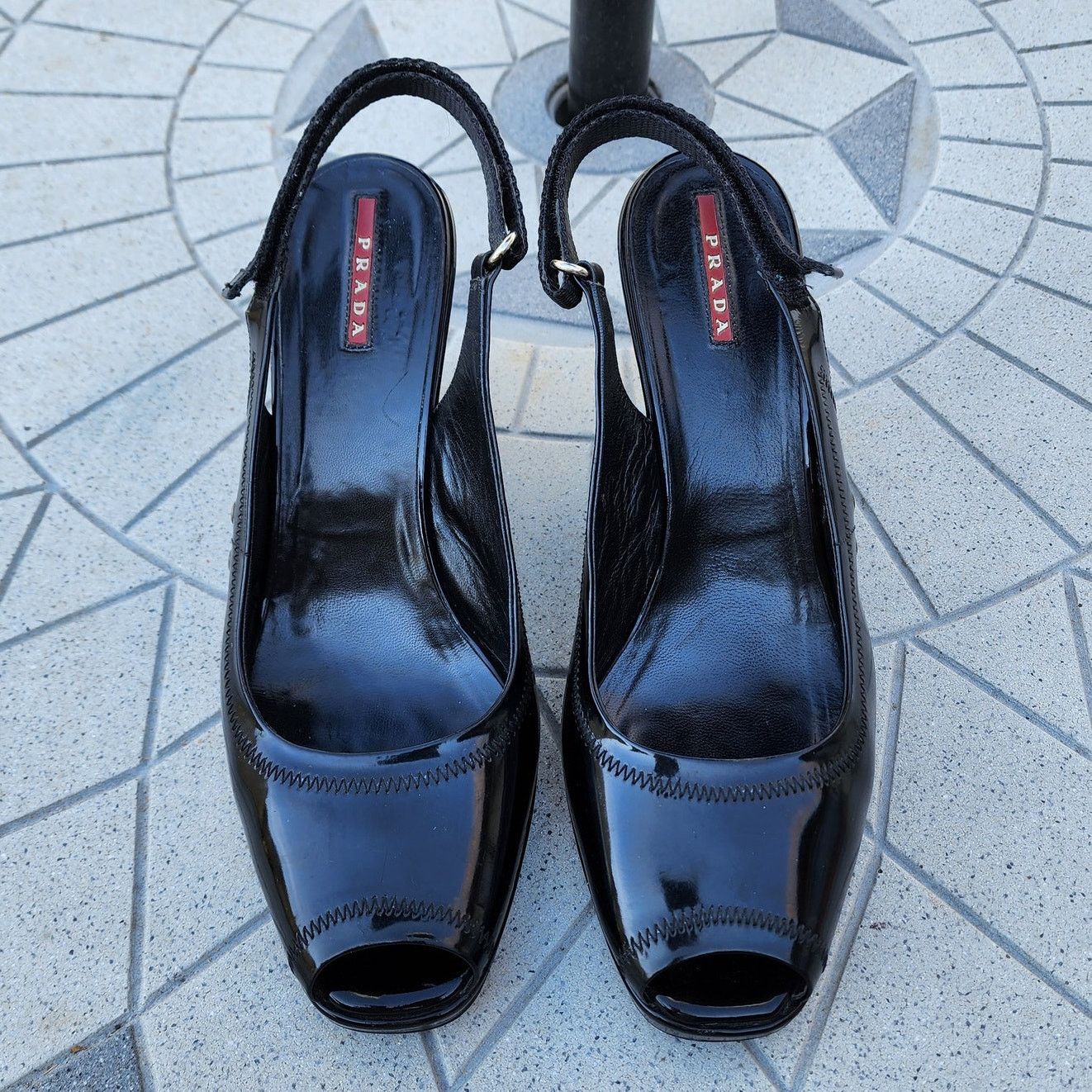 Prada Prada Black Sport Patent Leather Peep Toe Slingback Heels 41 Size US 10.5 / IT 40.5 - 5 Thumbnail
