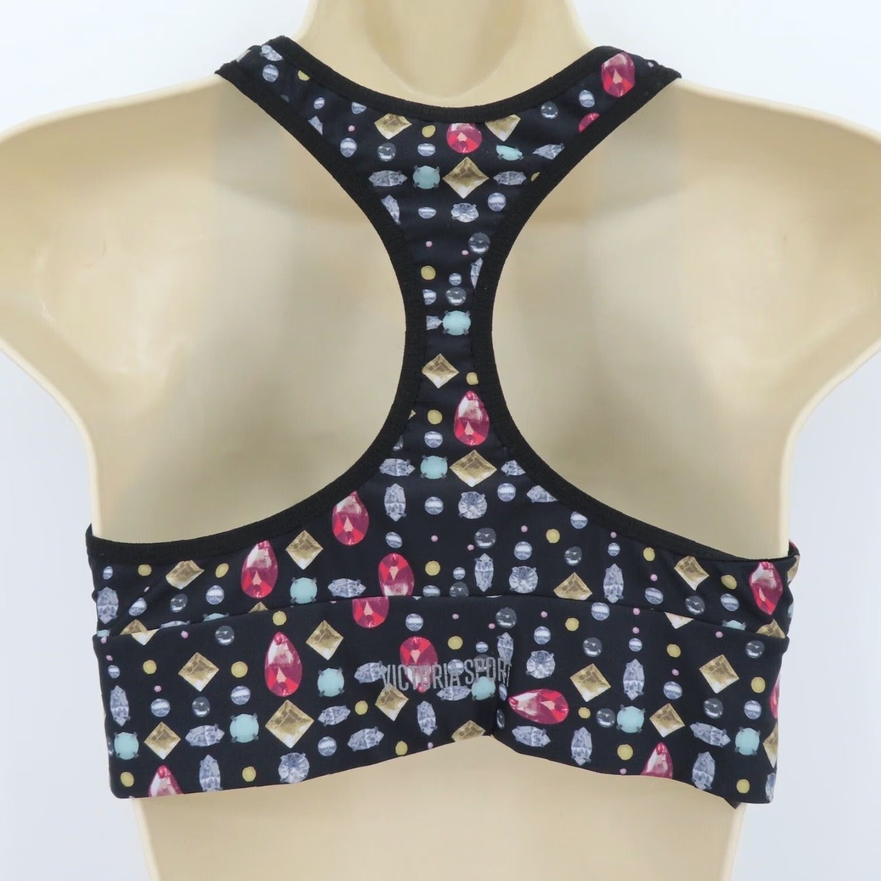 Victoria's Secret Victoria's Secret Victoria Sport Large Bejeweled Gemstone Racerback Wireless Sports Bra Black L Women Shirt Size ONE SIZE - 3 Thumbnail