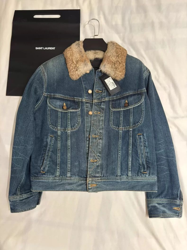 Saint Laurent Paris Saint Laurent Paris Angora rabbit fur collar denim jacket-2 Size US XS / EU 42 / 0 - 1 Thumbnail