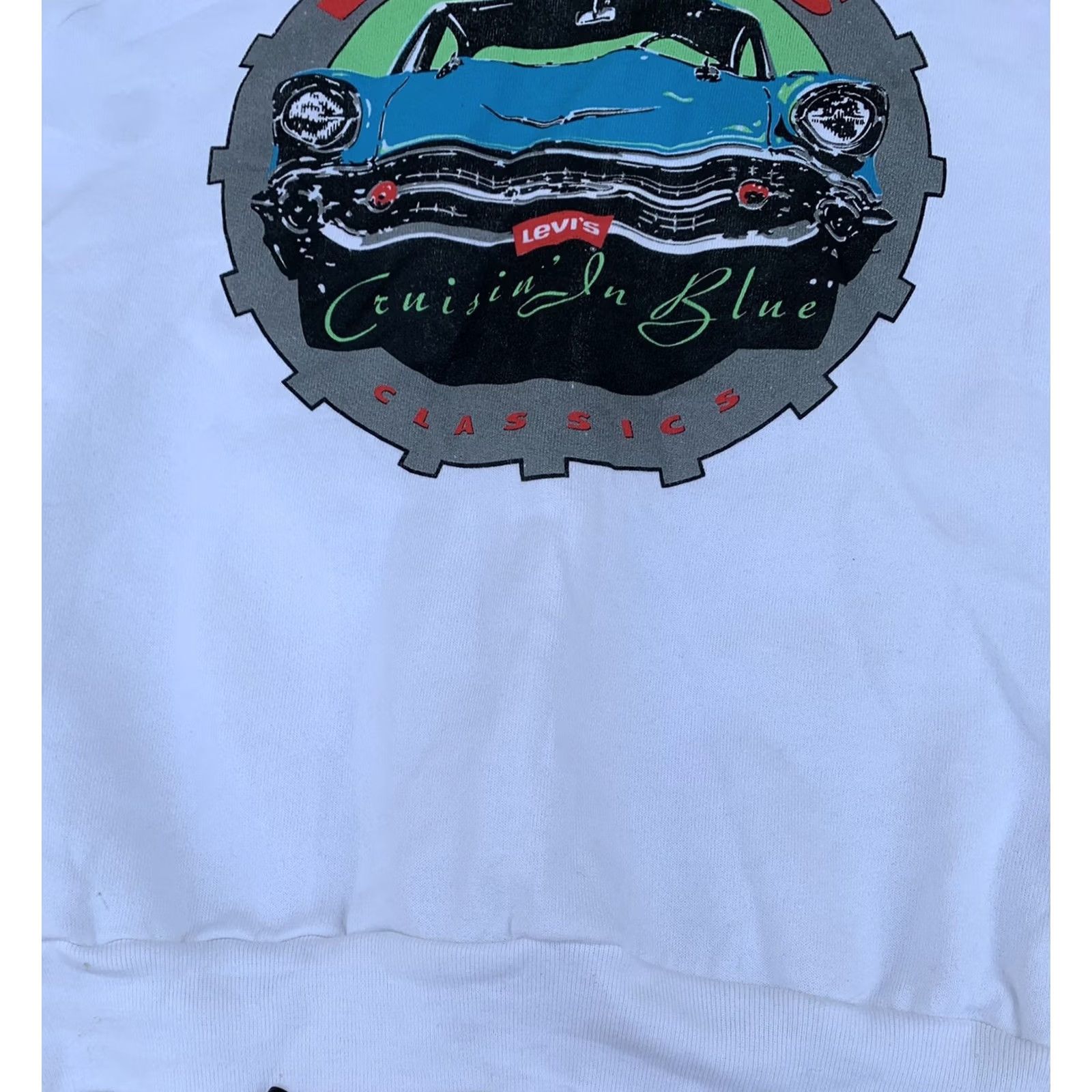 Fruit Of The Loom VINTAGE Fruit of the Loom Sweatshirt L White Cruisin’ In Blue Classics raglan sweatshirt 80s 90s American Cars Chevrolet Retro Men Size US L / EU 52-54 / 3 - 7 Thumbnail
