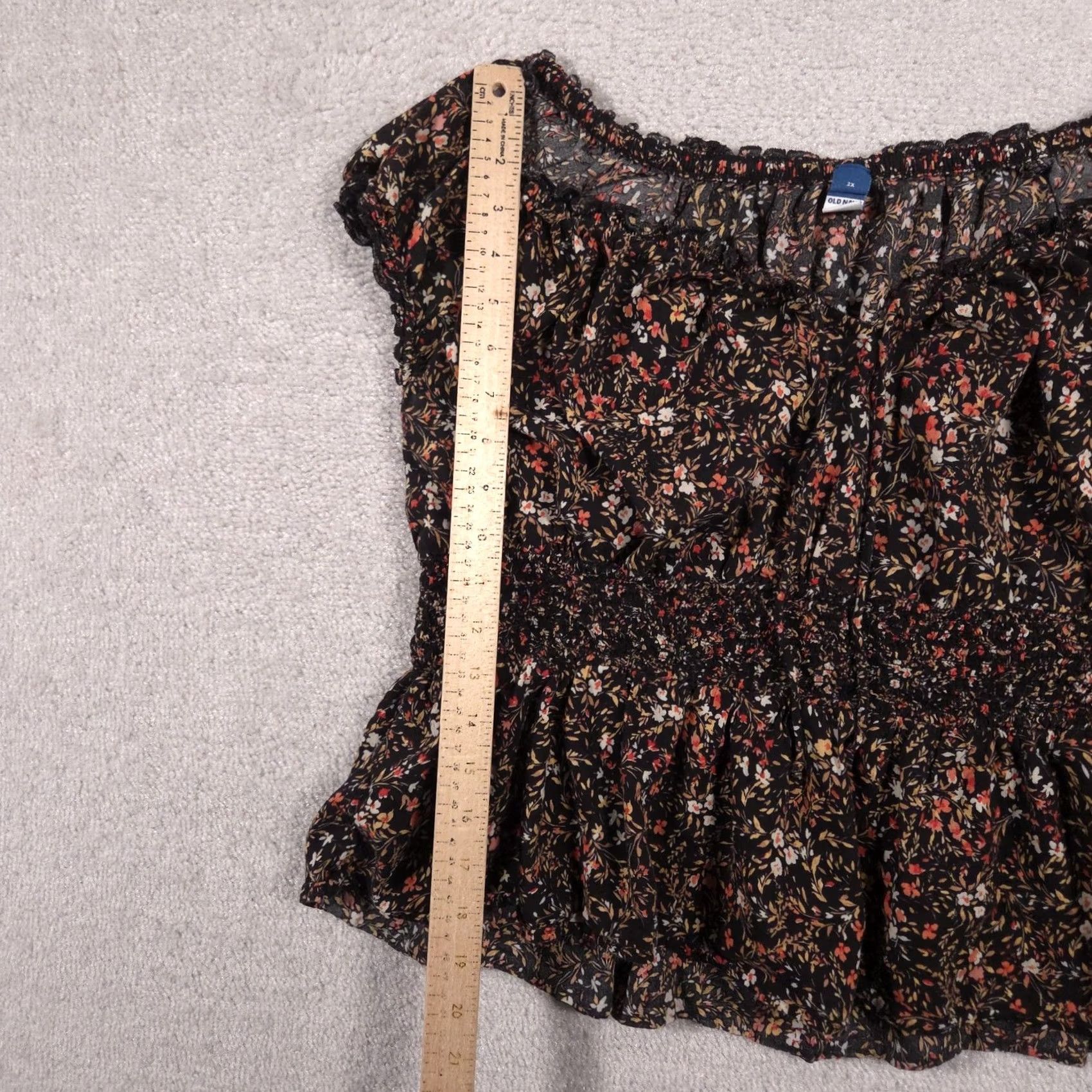 Old Navy Old Navy Blouse Womens 2X Plus Black Floral Ruffle Peplum Scoop Neck Short Sleeve Top Blouse Size XXL / US 16-18 / IT 52-54 - 6 Thumbnail