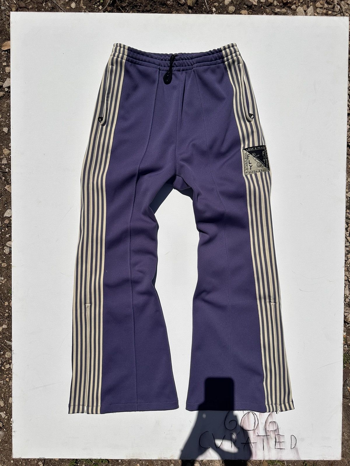 Pre-owned Kapital X Kapital Kountry Kapital Flared Nylon Sweatpants (love & Peace) In Purple